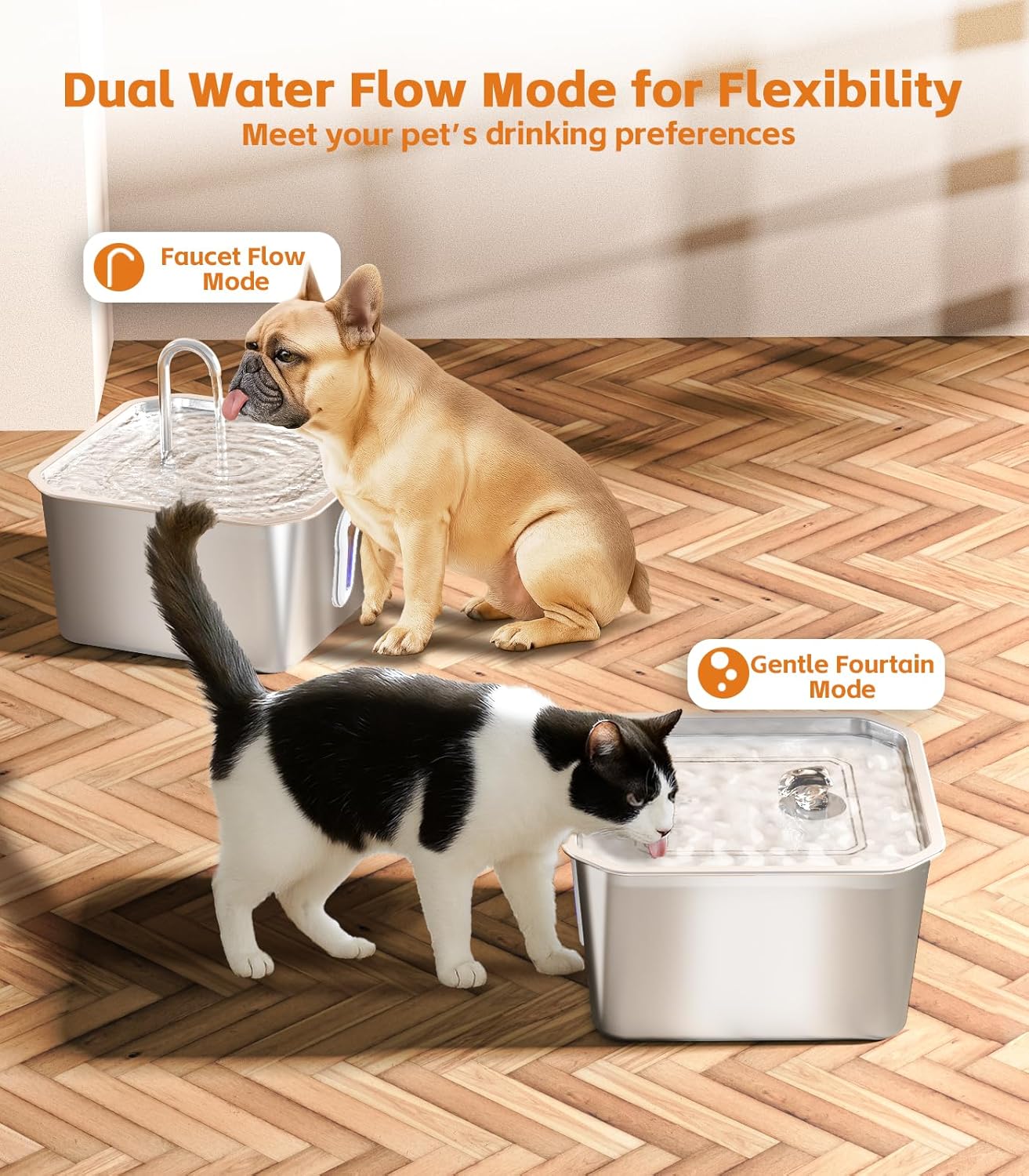 4L Large Capacity Cat Water Fountain Stainless Steel with 3 Filters Pet Water Fountain for Drinking Watering Supplies Pets Dog Small Animal Automatic Cat Water Dispenser for Cats Quiet Indoor