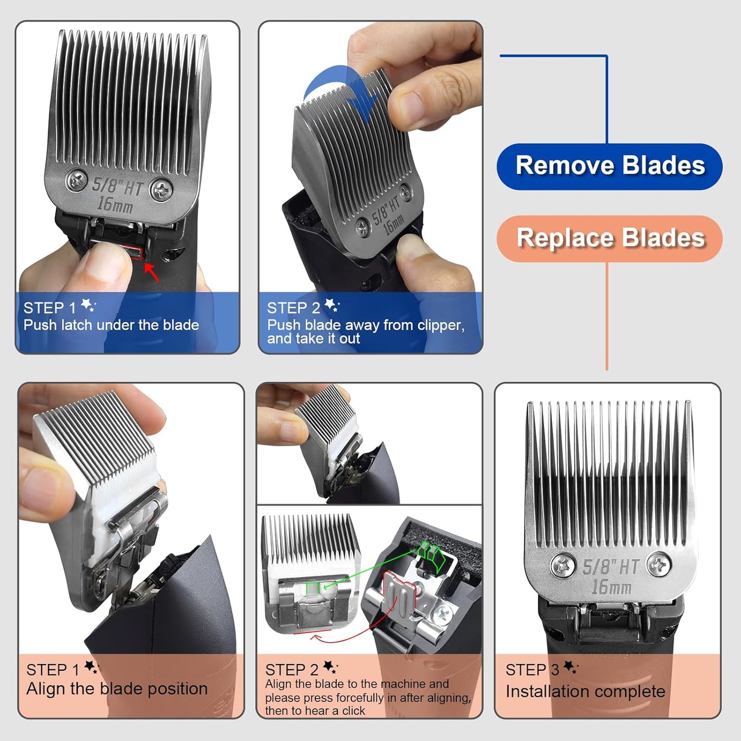 5/8HT Pet Dog Grooming Detachable Blades,Compatible with Andis,Oster A5,Wahl KM10 Clippers,Cut Length 5/8 inch (16mm)