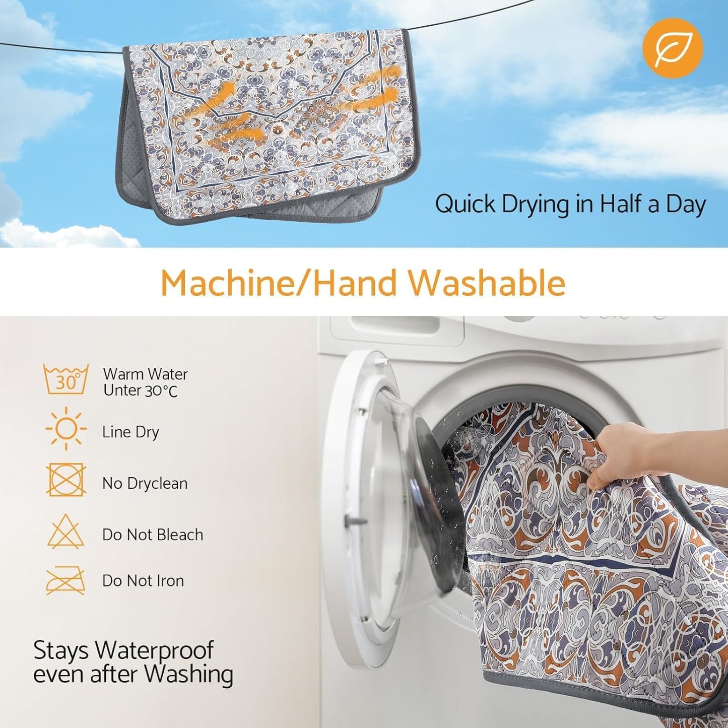 2pack Reusable Pee Pads for Dogs 18*24in Washable Guinea Pig Cage Liners Reusable Non-Slip Pee Pad Stain-Resistant Multilayer Bohemian Style for Small Dog, Guinea Pig, Hamster, Rabbit