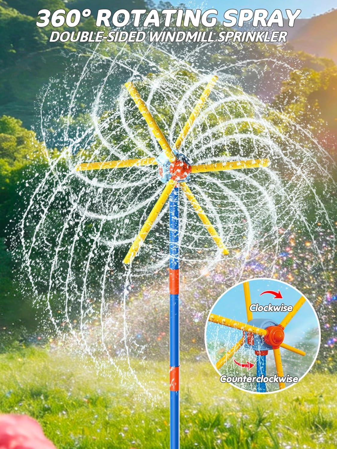59" Windmill Water Sprinkler for Kids Summer Toys, 360° Spinning Splash Water Toy, Upgraded Double Sided with 6 Blades, Outdoor Backyard Games Summer Fun for Boys Girls Dogs & Garden Watering