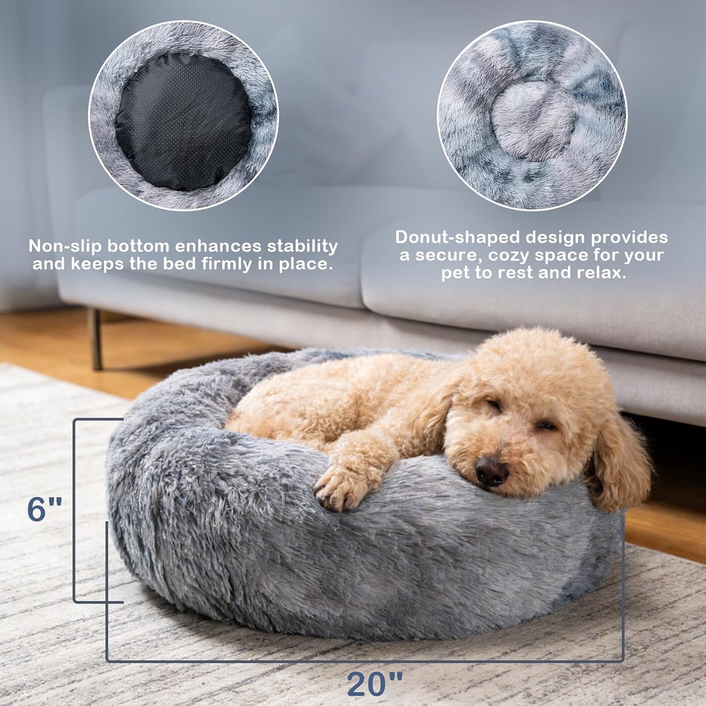 Dog & Cat Bed, 20in Small Medium Size Dog Bed for Puppy and Kitten, Washable Round Fluffy Pet Bed (Coffee Latte Gradient)
