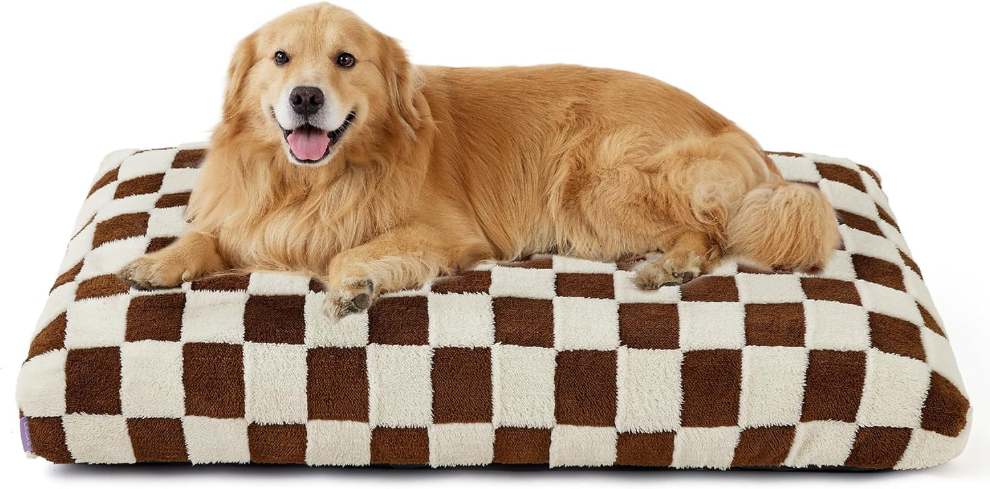 LE SURE Extra Large Dog Bed-Thick Shredded Chopped Foam Pet Bed Indoor with Removable Cover, Cute Modern Fuzzy Plush & Anti Slip Bottom, Brown