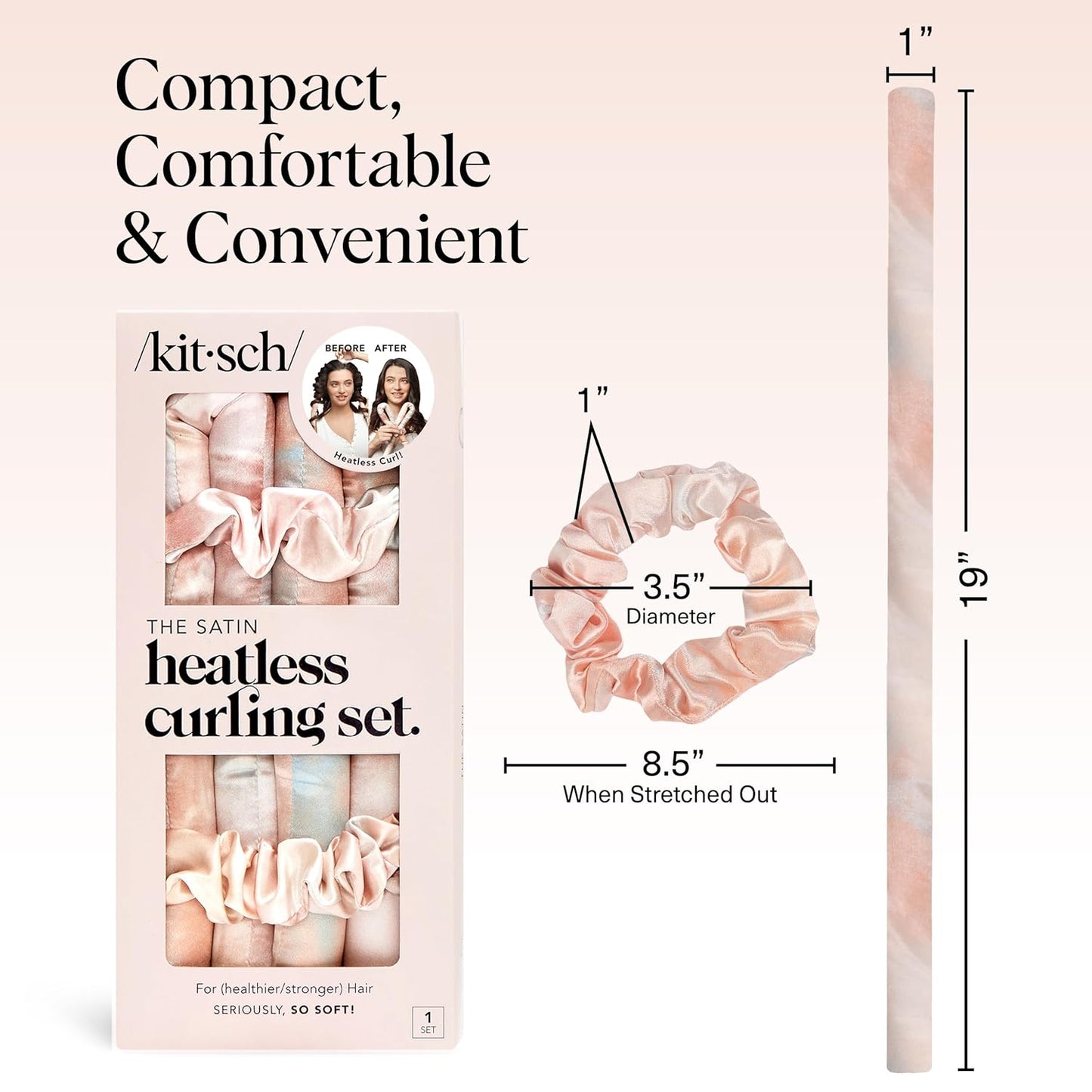 Kitsch Satin Heatless Curlers Set – Heatless Curls Overnight with 34" Hair Curler & 2 Satin Scrunchies – Comfortable Hair Curlers to Sleep In for Frizz-Free, No Heat Damage Styling - Sunset Tie Dye