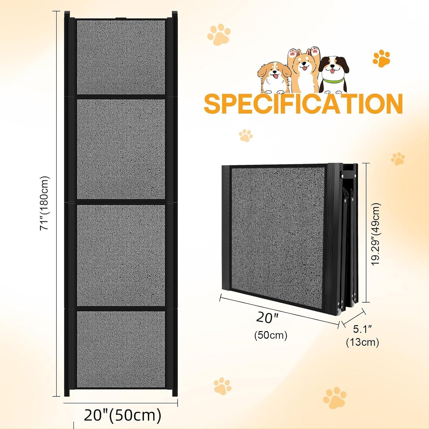 Dog Ramps for Car, 71" Extra Long & 20" Extra Wide Foldable Aluminum Dog Ramp for Large Pets, Support Up to 300LBS, Portable Non-Slip Rug Surface Pet Ramps for SUV, Truck, Van, Stairs, Bed, Couch