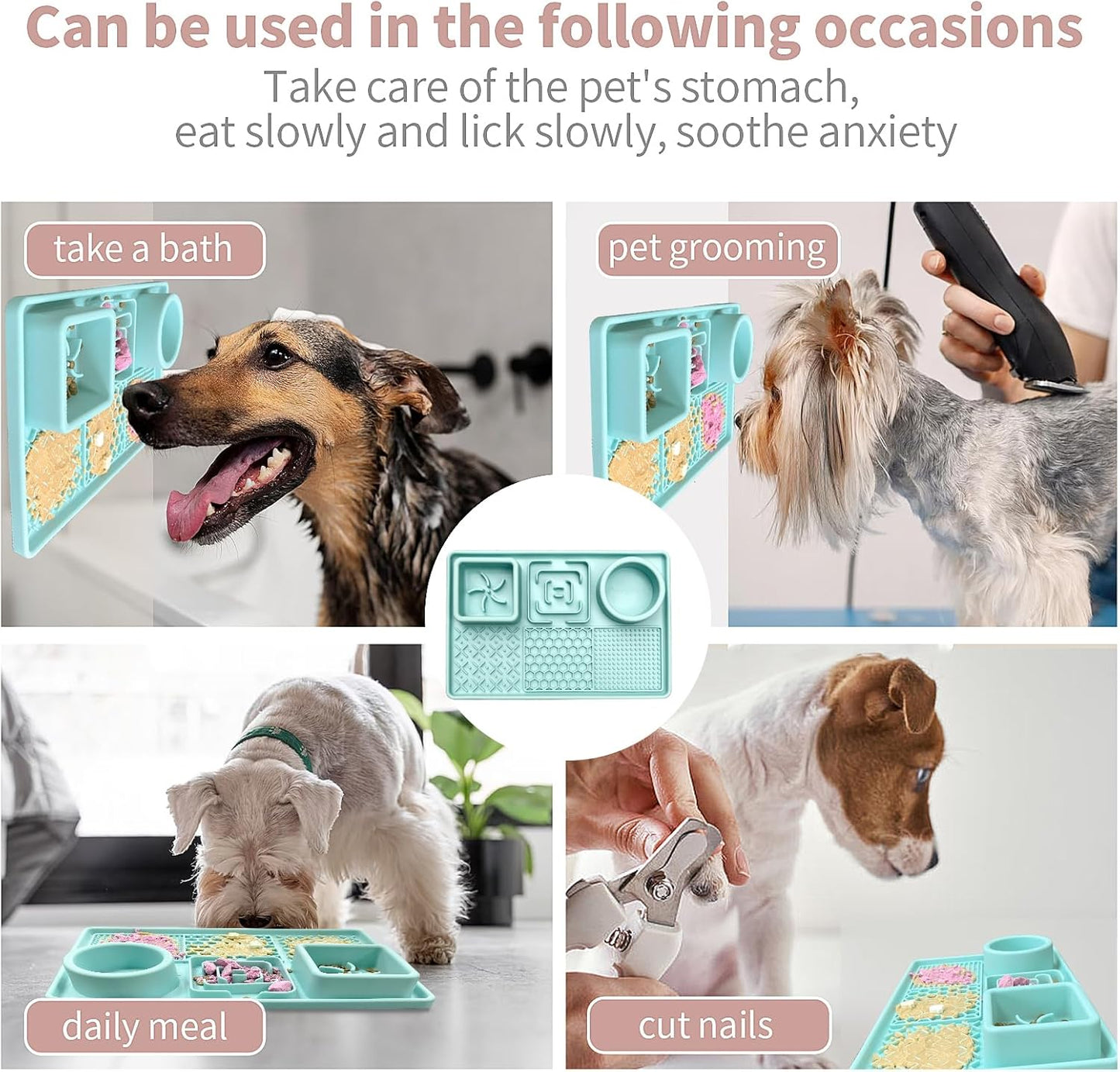 Lick Mat for Dogs, Dog Cat Licking Pad Mats for Butter Yogurt Peanut Frozen Food, Dog Slow Feeder Puzzle Bowl, Silicone Anti-Slip Pets Treats Feeding Mat for Large Dog/Puppy,(Green, 11.9"x7.9")