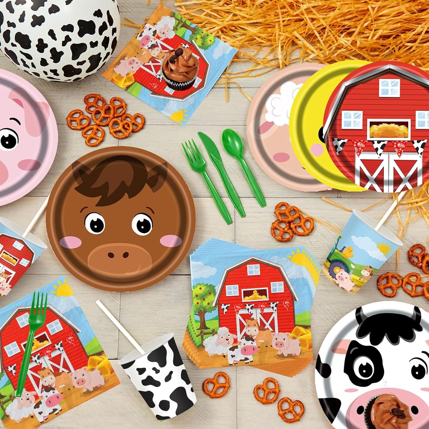 120 PCS Barnyard Farm Animals Party Supplies Plates Set,Farm Animal Tableware Include Plates,Napkins and Cups for Farmhouse Birthday Baby Shower Party Decorations Supplies(Serve 30)