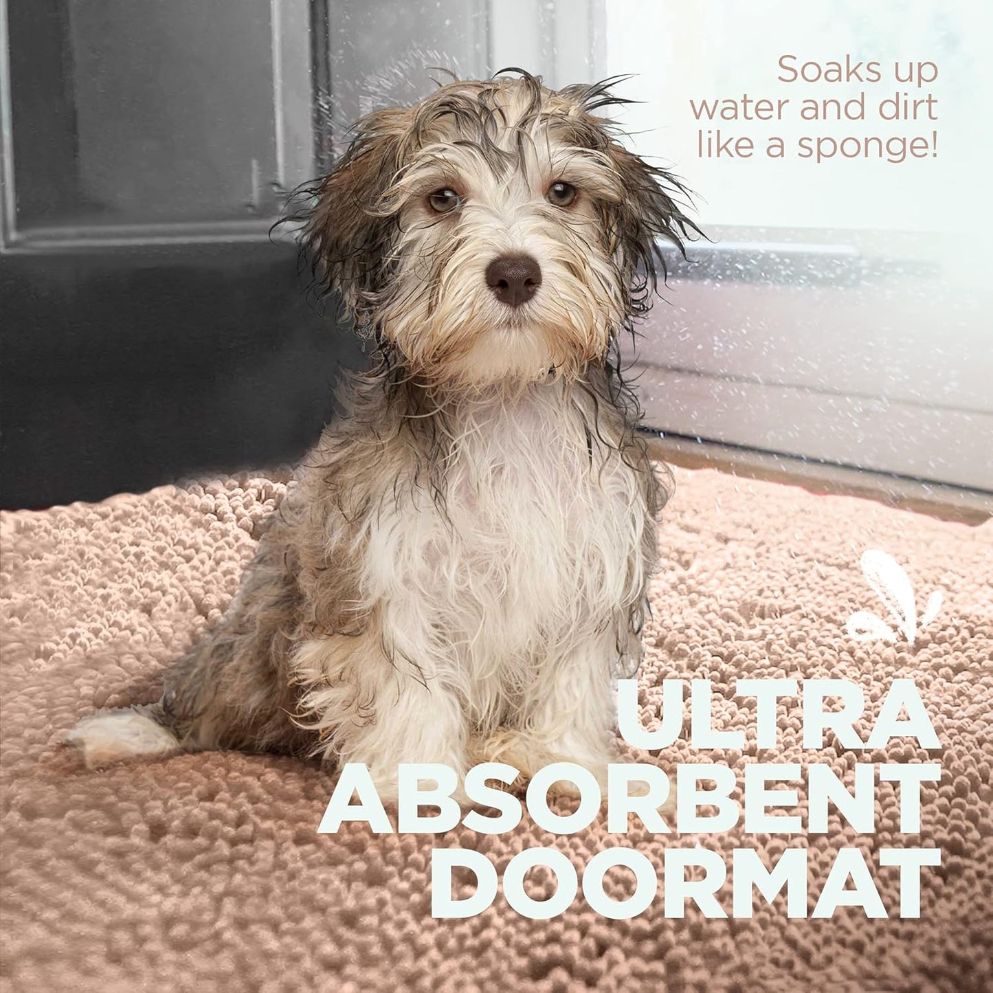 Soggy Doggy Dog Door Mat – Extra-Large Absorbent Chenille Microfiber Dog Rug for Muddy Paws, Wet Dogs & Entryway Floors, Non-Slip Backing, Machine Washable Doormat – Beige, 36” x 60”
