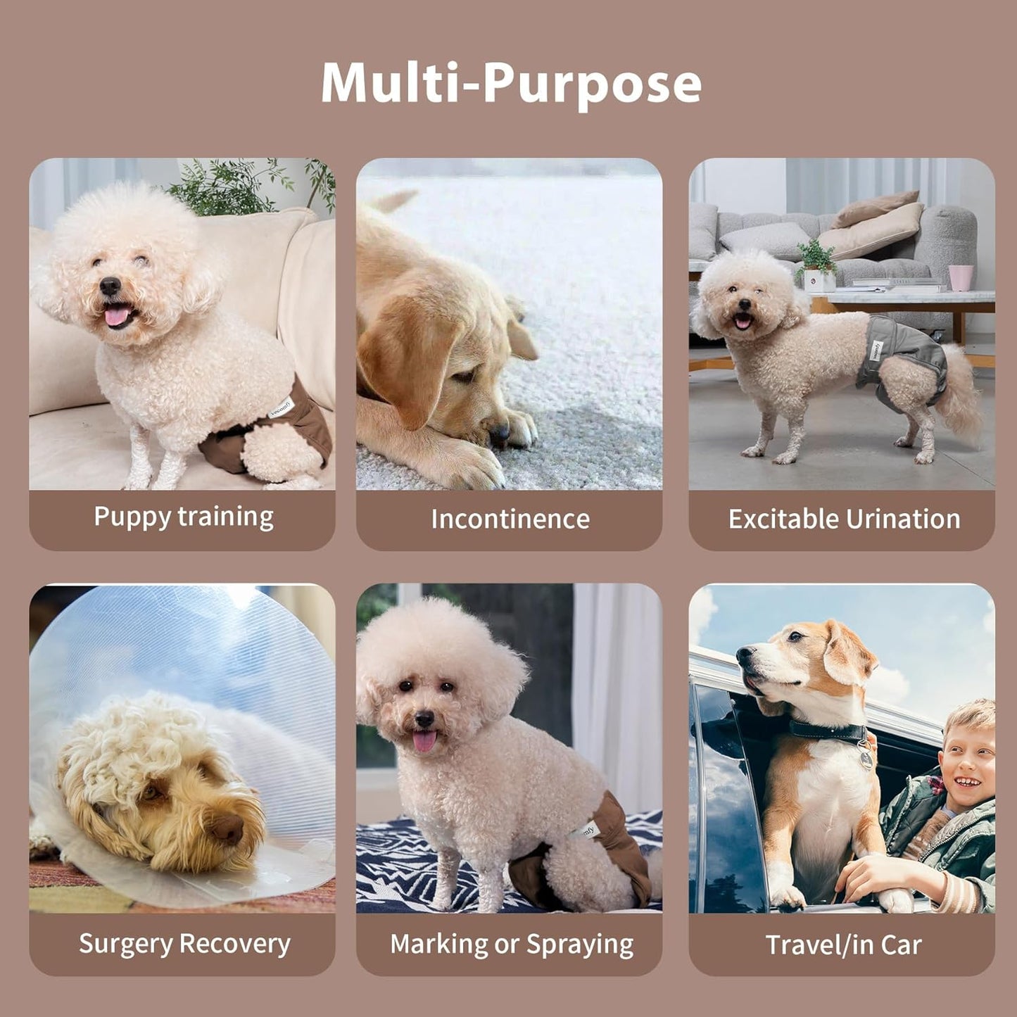 Reusable Female Dog Diapers for Medium Dogs,(4 Pack) Easy Absorbent Large Doggie Diapers for Peeing,in Heat,Doggie Period Panties,Dark Colors,L