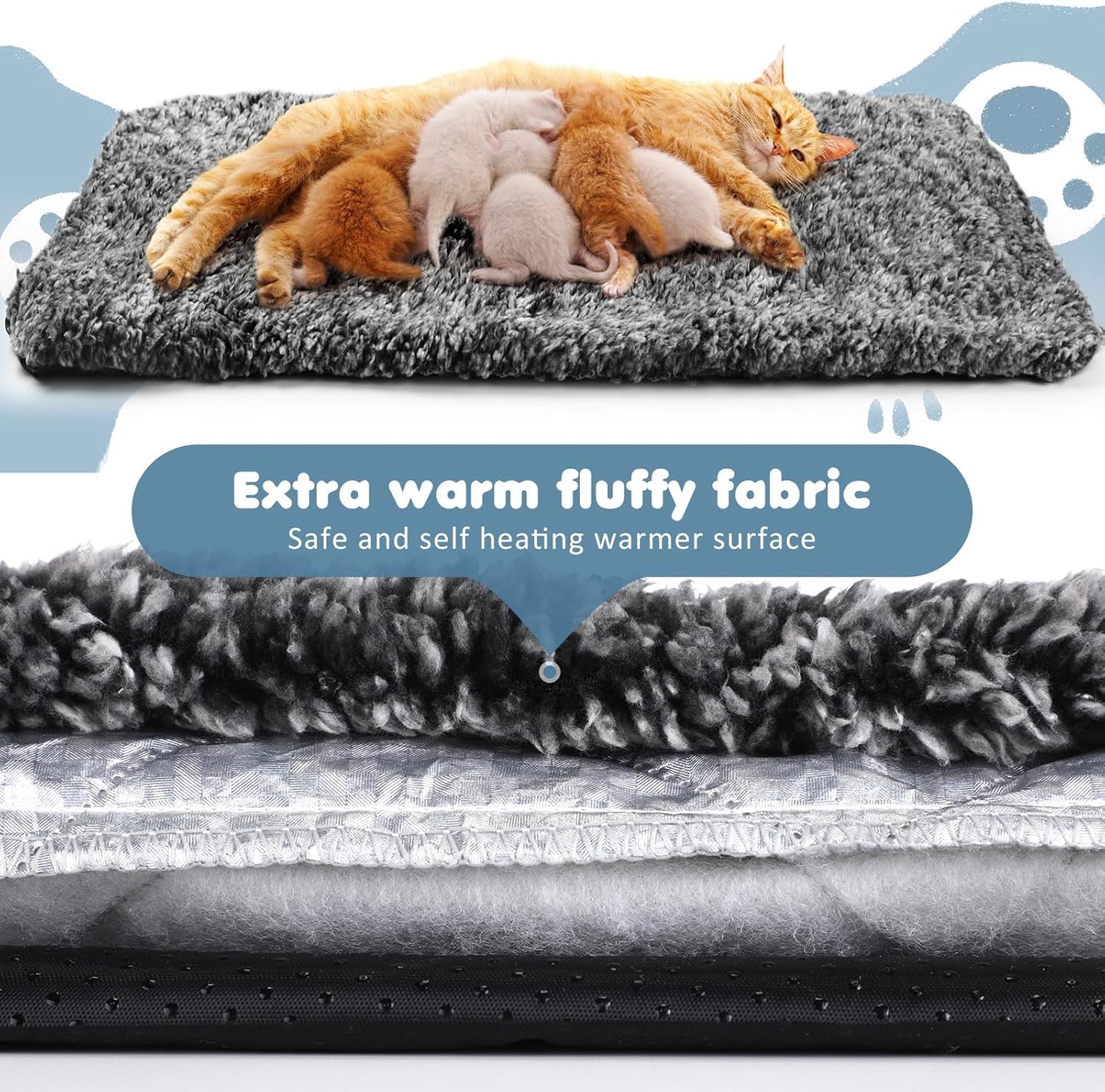 6 Pack Self Warming Cat Pads 19 x 28 Inch Self Heating Dog Cat Mats Extra Warm Thermal Pet Bed Washable Pet Crate Mat Blanket Removable Cover Non Slip for Indoor Outdoor (Grey)