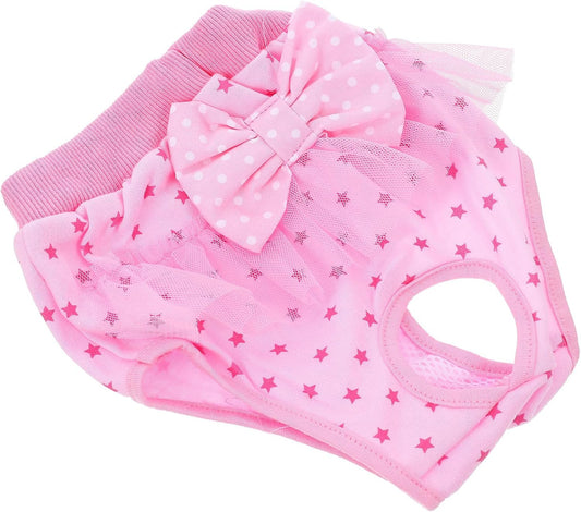Milisten Pet Dog Period Pants Female Sanitary Diaper Panties Washable Lace Puppy Physiological Pants with Bow Pink M Size for Female Dogs in Heat