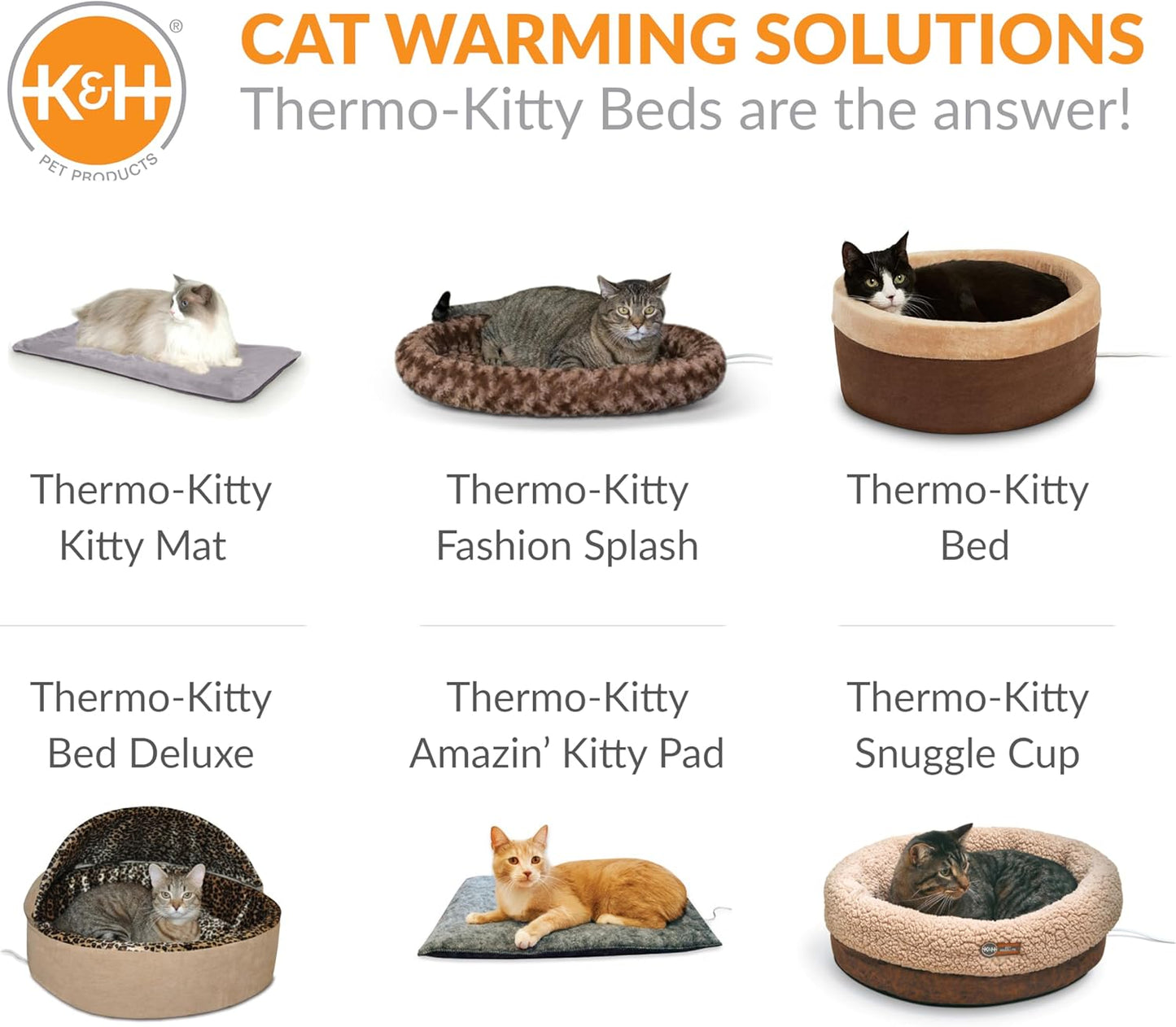 K&H Pet Products Thermo-Kitty 실내 고양이 및 개를 위한 온열 고양이 침대, 진정 보온 베개 반려동물 침대, 세탁기 사용 가능, 탈착식 히터, 안전 등록 - 스몰 40.6cm(16인치) 원형 모카/탠