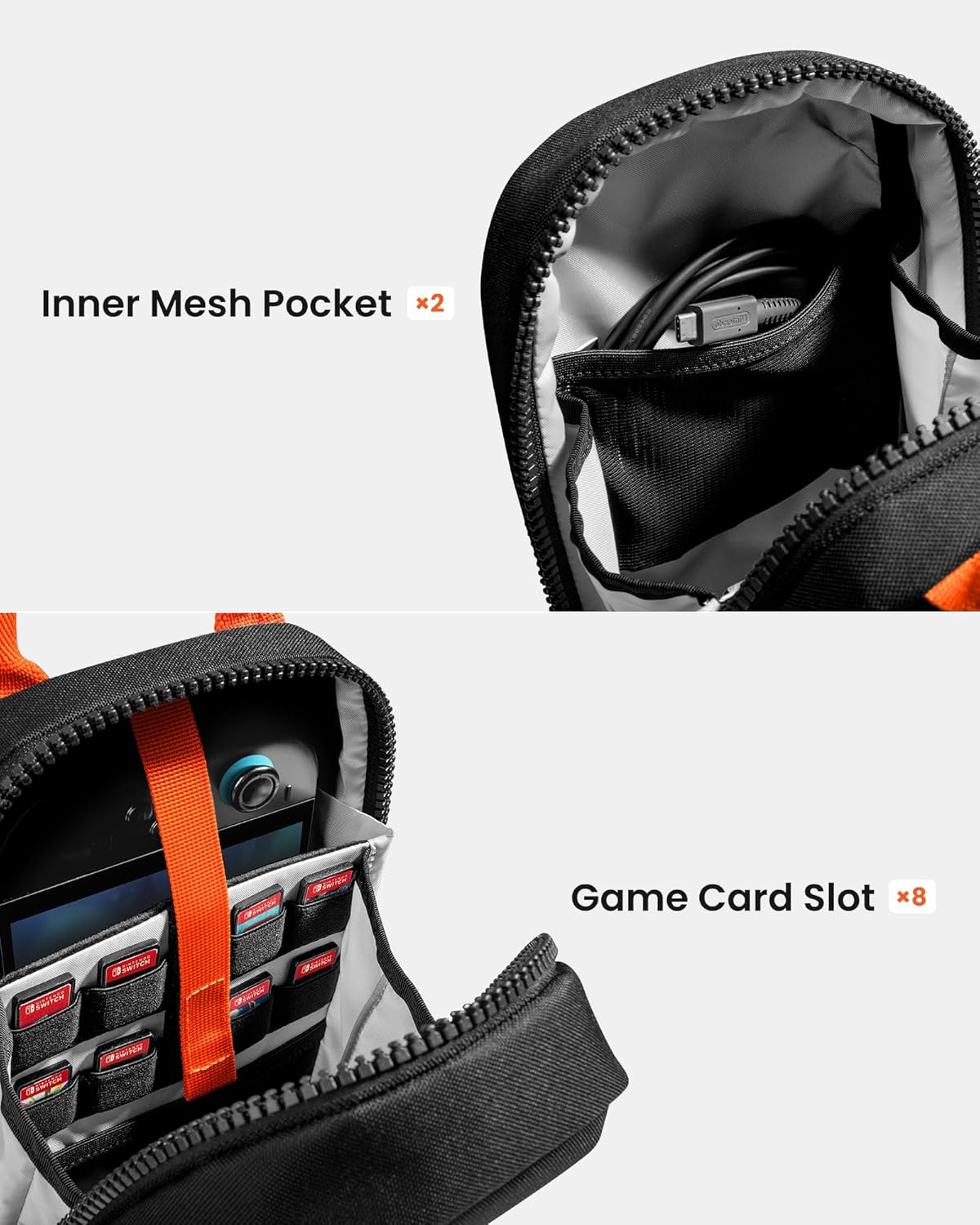 tomtoc Sling Crossbody Bag for Nintendo Switch 2, Protective Travel Chest Carrying Gaming Pouch with 8 Game Cartridges Slots