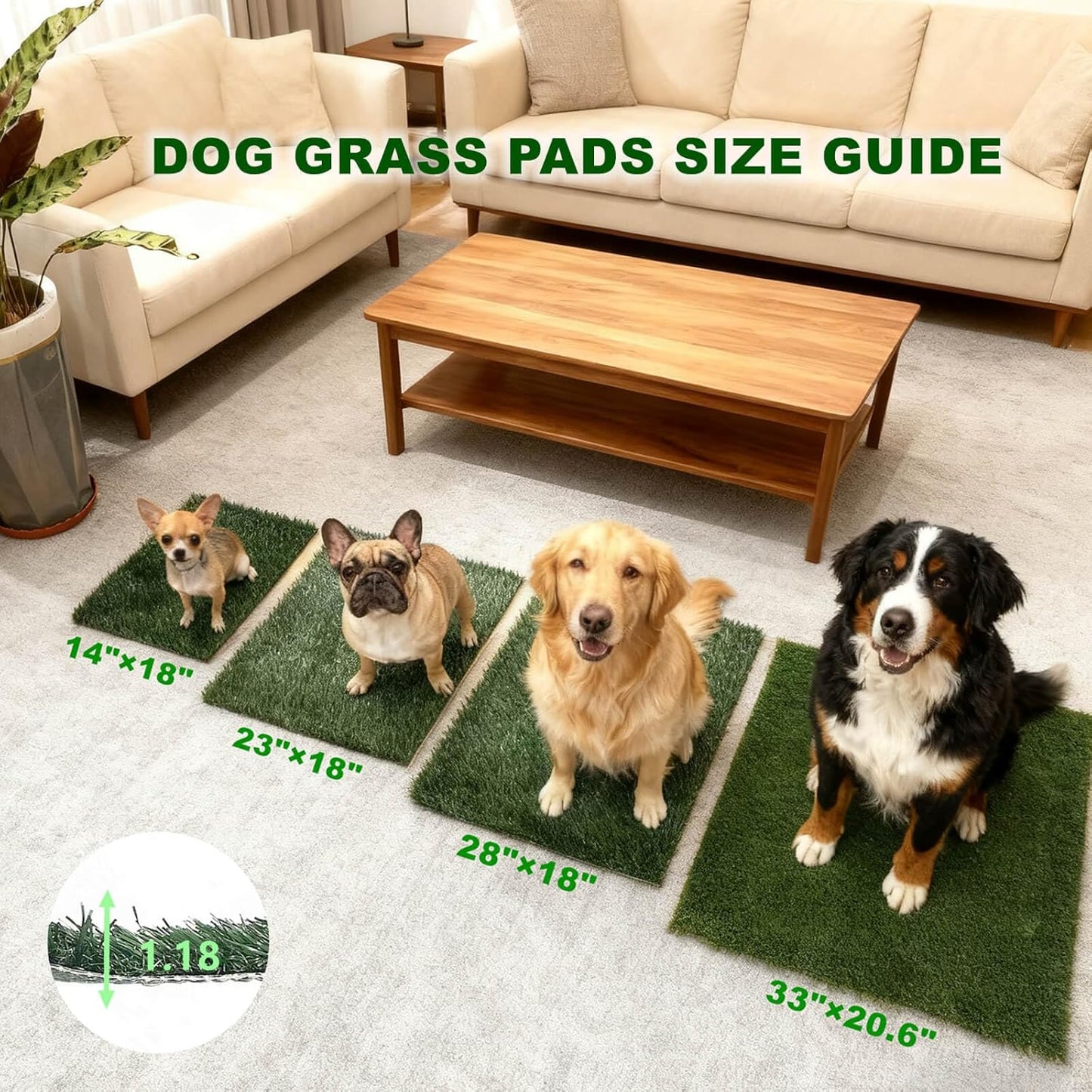 Artificial Dog Grass Pee Pads for Training, Reusable Washable Replacement Turf for Potty Tray, Indoor/Outdoor Turf Grass，Realistic Fake Grass for Dogs Potty（23"x 18"）