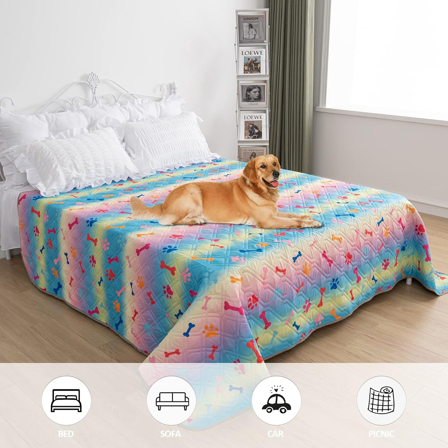 Waterproof Dog Bed Covers for Couch Protection Dog Pet Blanket Furniture Protector (82"x120",Colourful+Grey)