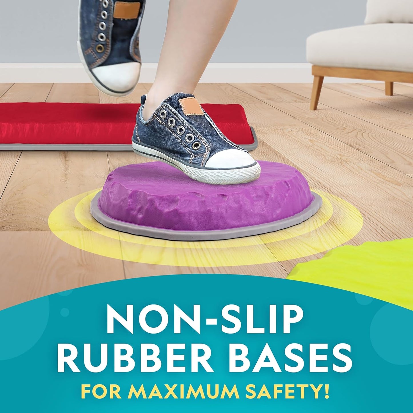 National Geographic Kids Stepping Stones & Balance Beams – 12 Piece Obstacle Course for Kids Ages 3+ with Foam Dice, Play & Learn Cards, Non-Slip Rubber Base, Toddler Indoor & Outdoor Active Play Set