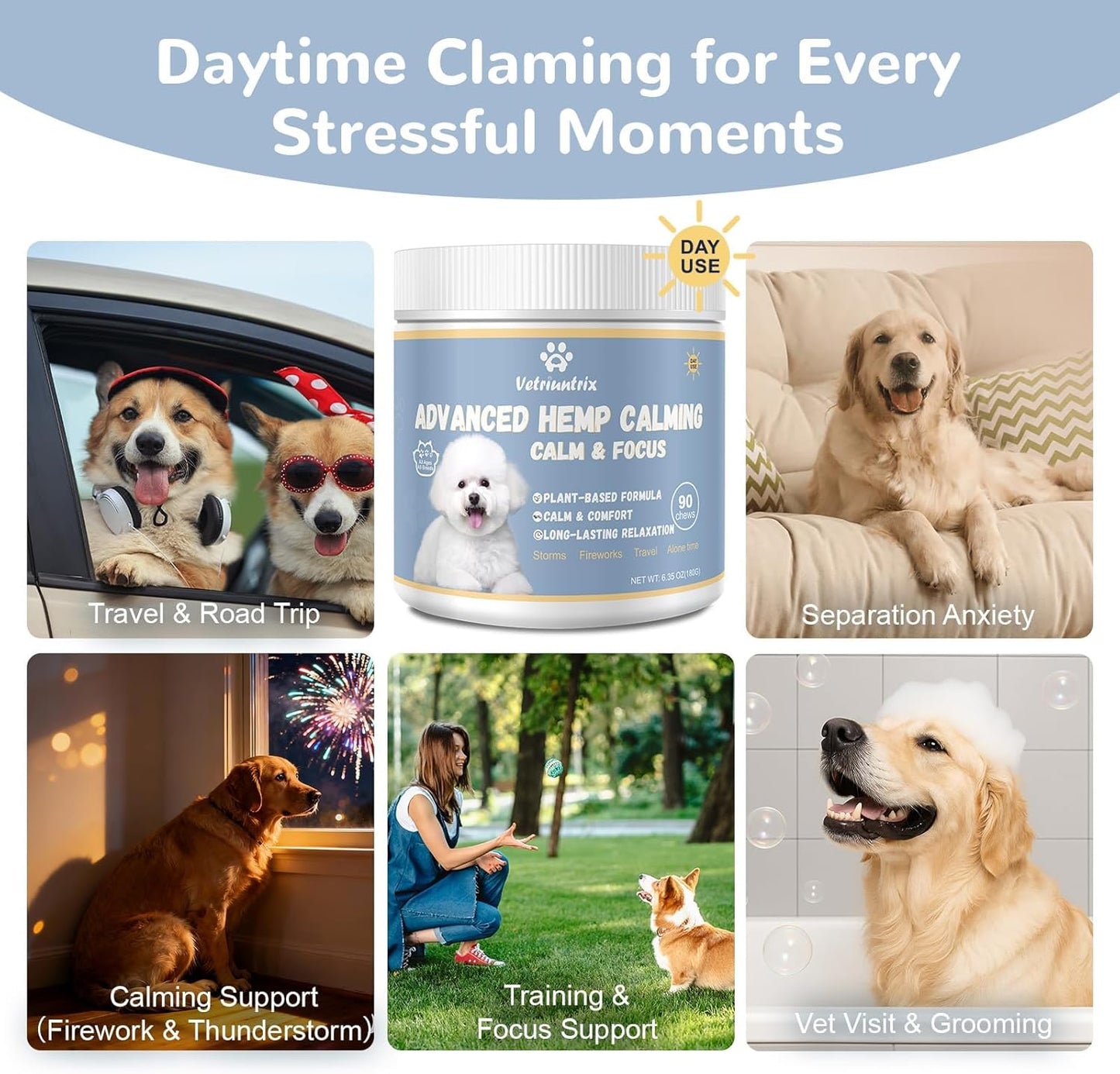 Calming Chews for Dogs with Natural Plant Extracts for Fireworks, Storms, Thunder, Barking, Separation, 200 Count