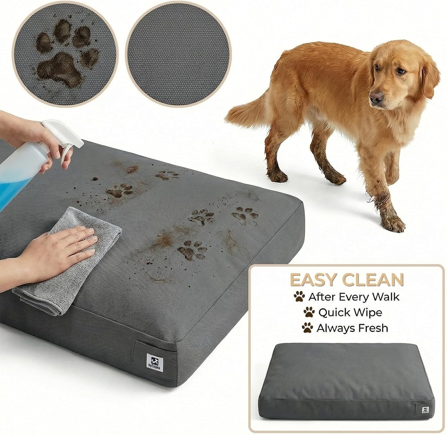 Sytopia Indestructible 방수 캔버스 야외 개 침대, 106.7cm(42인치) 씹기 방지 반려동물 침대, 초대형견용, 세탁 가능한 탈착식 커버, 실내 실외 파티오 패드, 다크 그레이