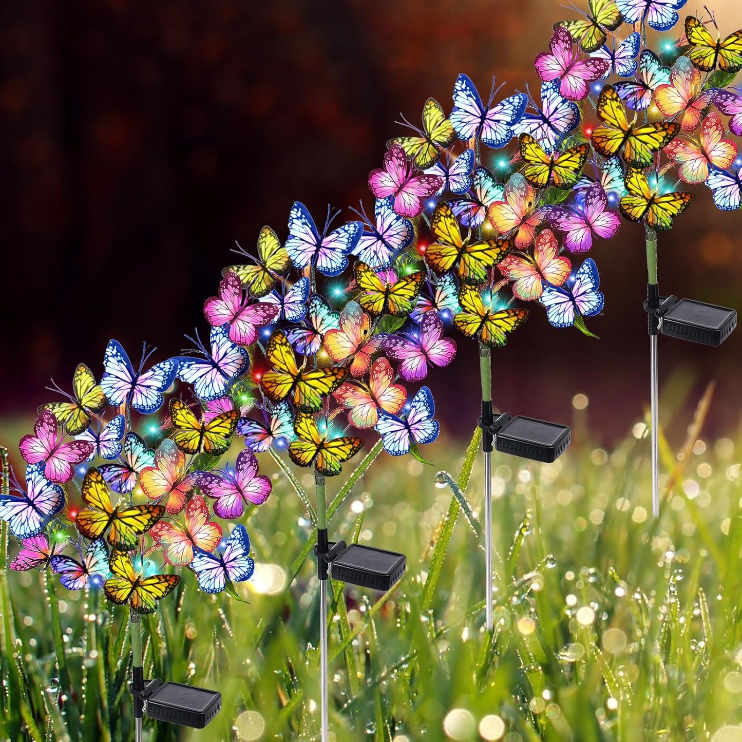 Solar Garden Lights Solar Lights Outdoor Waterproof Decorative 4 Pack with 88 LED 68 Butterfly Solar Lights for Garden Yard Decor Christmas Decorations, Gifts for Mother's Day Mom