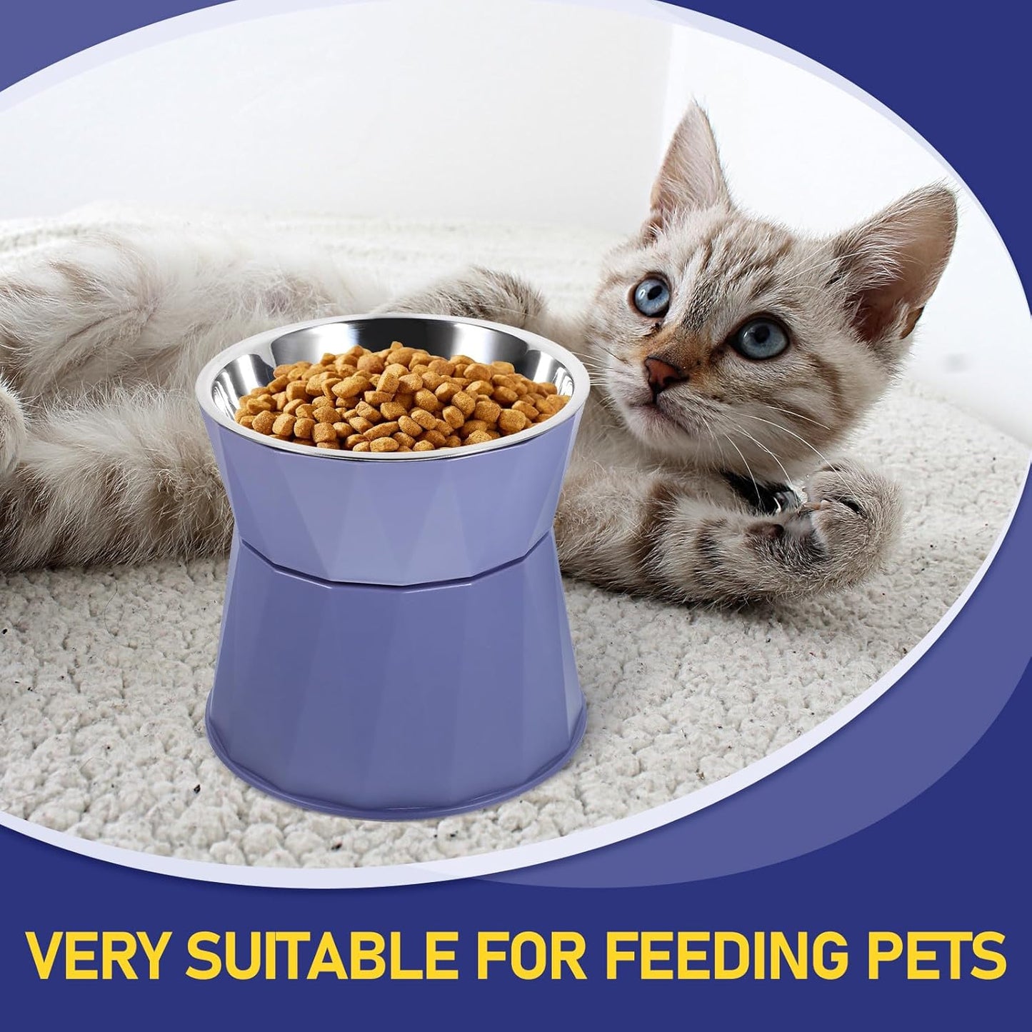 PRETYZOOM Adjustable Elevated Cat Bowls with Non-Slip Stand Blue Raised Pet Food and Water Bowls for Indoor Cats