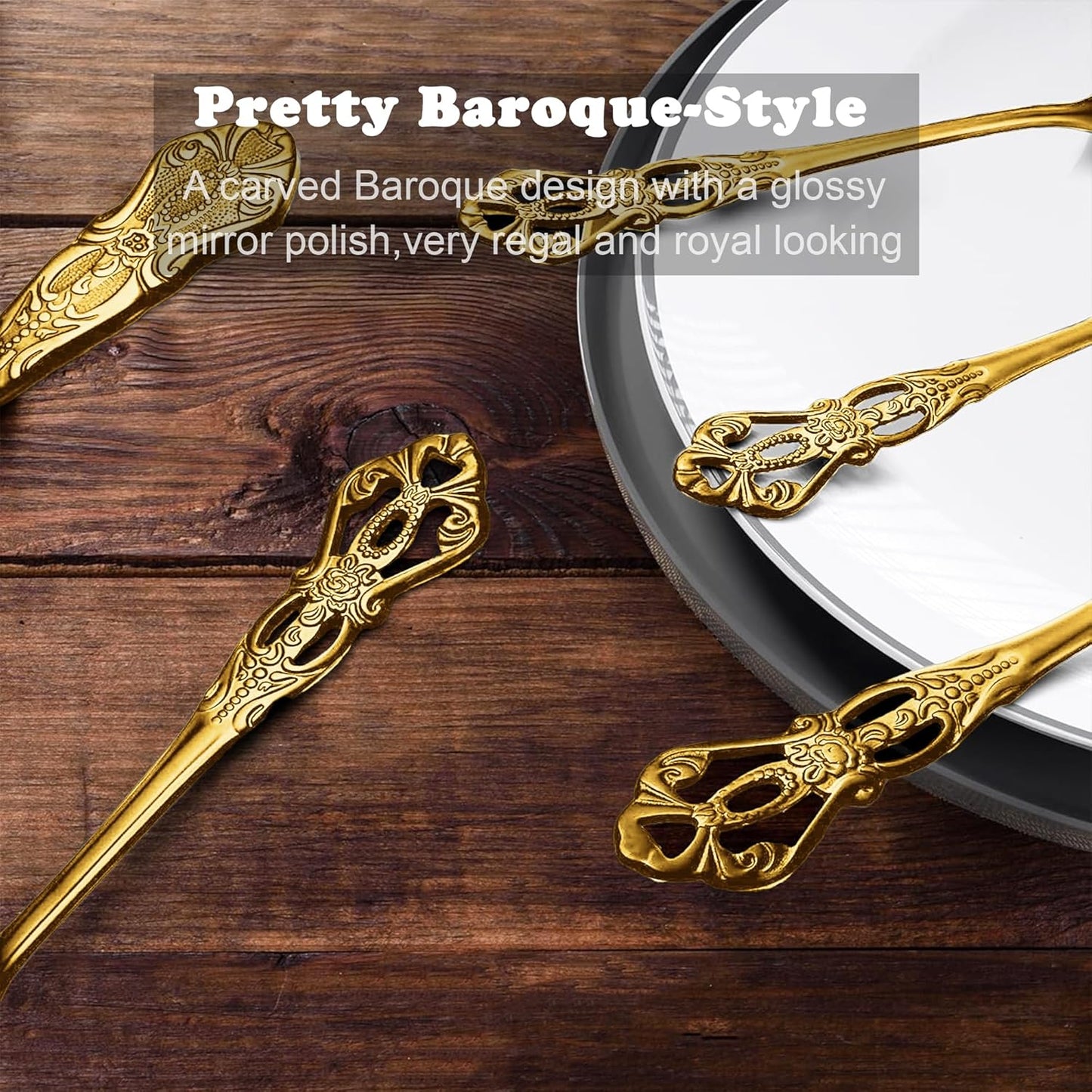Runfly Gorgeous Retro Royal Gold Stainless Steel 20 Pieces Flatware Set, Golden Silverware Set, Anti-rust Stainless Steel Gold Cutlery Set Utensils Including Fork Spoon and Knife