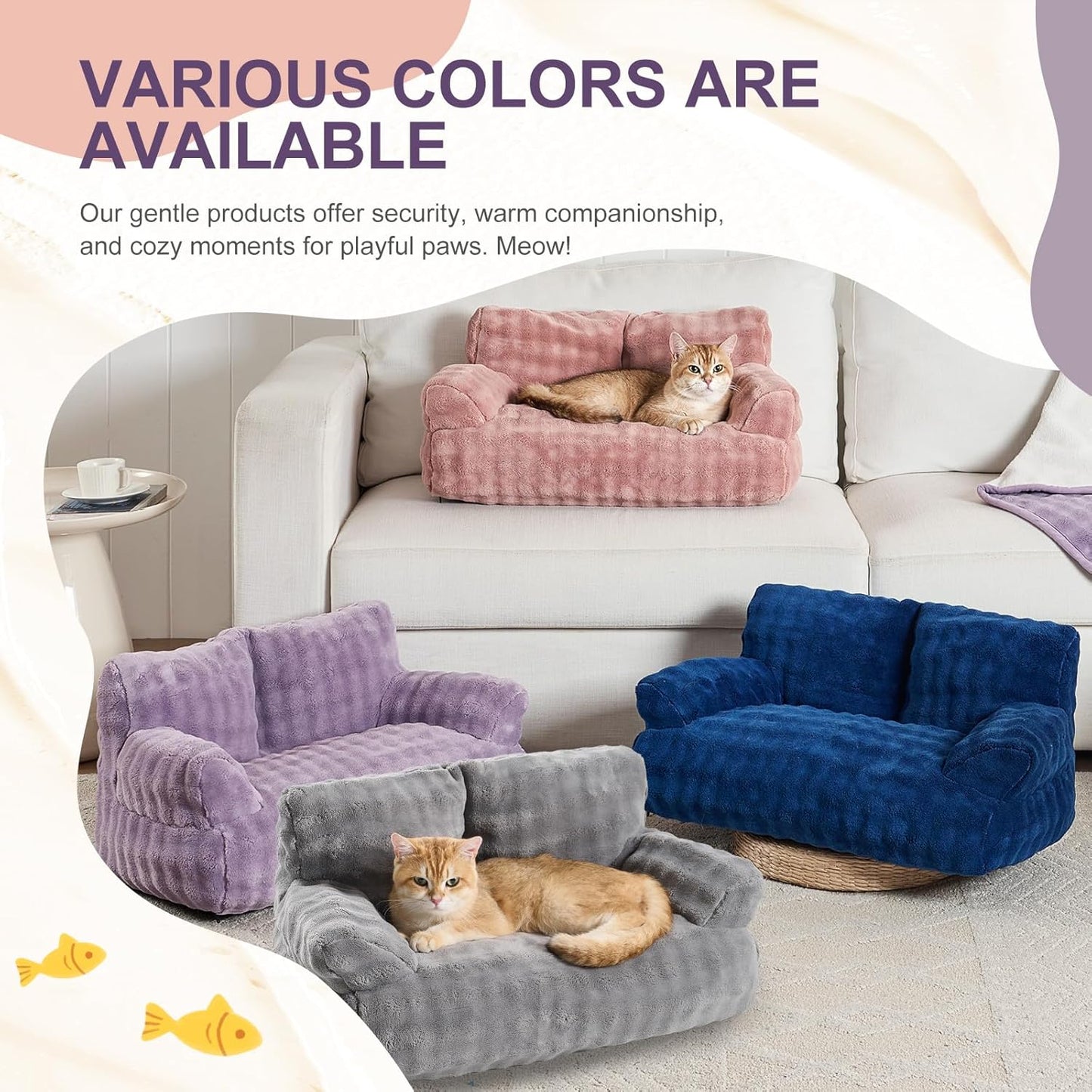 Cat Couch Bed, Cute Soft Pet Sofa for Indoor Cats Kittens Puppies with Removable Washable Cover, 26"x15", Dusty Purple