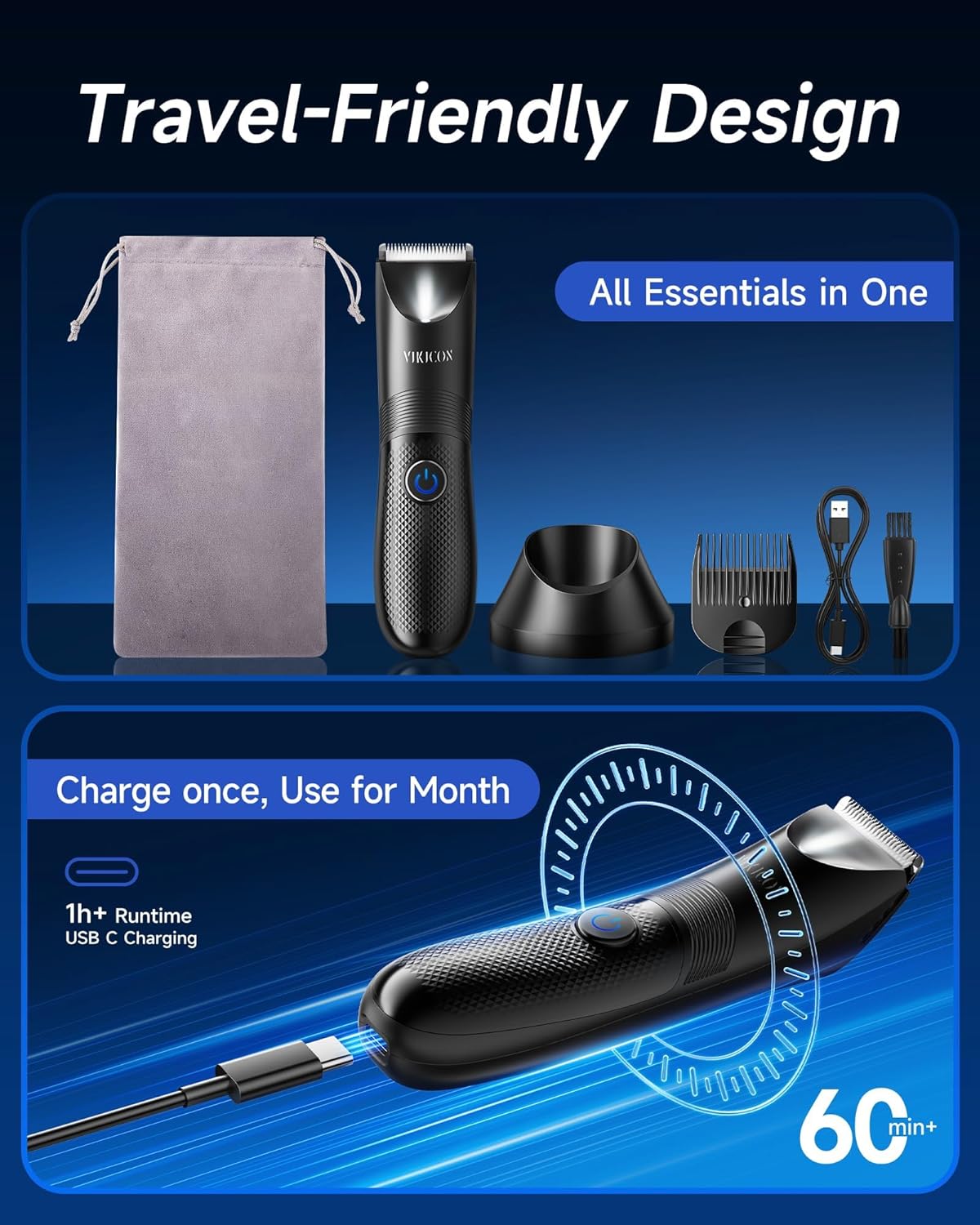 Manscape Trimmer for Men - No Nicks Electric Razor-Shaver for Balls/Pubic/Groin/Legs/Chest Hair Removal w/Light & Ceramic Blade, IPX7 Waterproof Full Body Hair Groomer USB-C Charging, Gifts for men