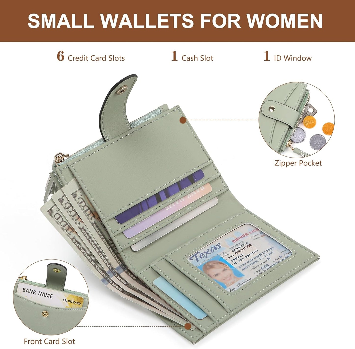 Small Wallet for Women RFID Blocking Tassle Bifold Slim Thin Leather Wallet Credit Card Holder Wallet Ladies Mini Wallet with Widened Zipper Pocket