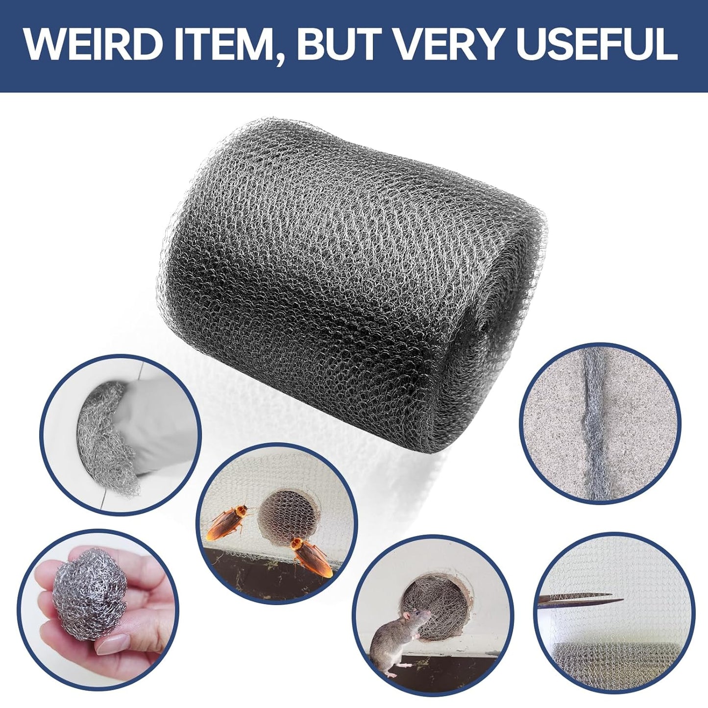 Wire Mesh Hole Fill Fabric 5” X 36 Ft, Wire Mesh for Mice Control DIY and Garden House, 304 Stainless Steel Gap Hole Blocker, Flexible Stretchy Hardware Cloth