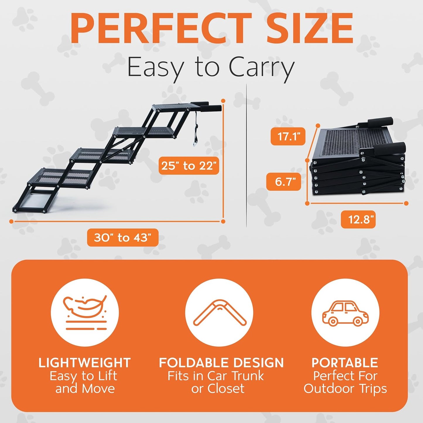Foldable 4-Step Dog Stairs for Cars, Trucks & SUVs – Heavy-Duty Carbon Steel Pet Ladder Supports 230LB, Non-Slip Metal Mesh, Joint-Friendly Portable Ramp for Large & Small Dogs