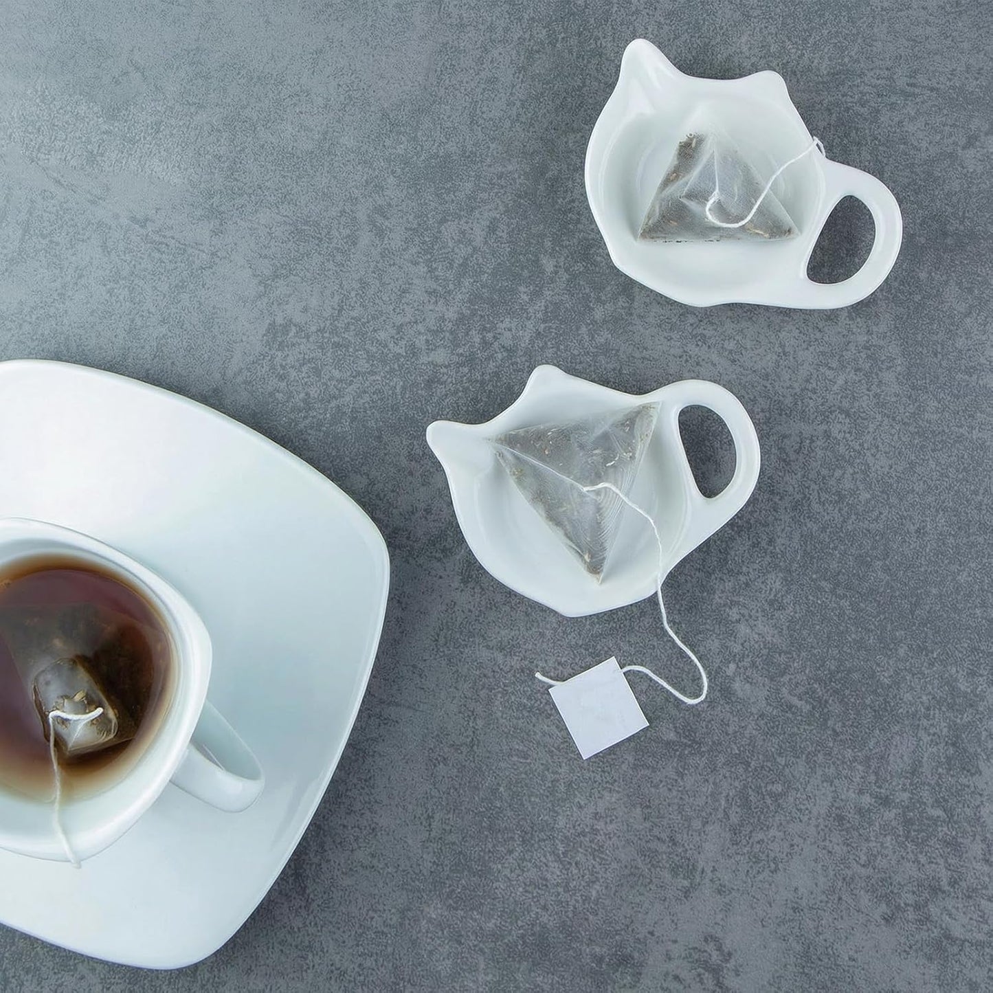 Elsjoy 12 Pack Ceramic Tea Bag Holder Plates, Teapot Shaped Tea Bag Coaster for Used Tea Bag, Small Tea Bag Dish Set, Afternoon Tea Accessories