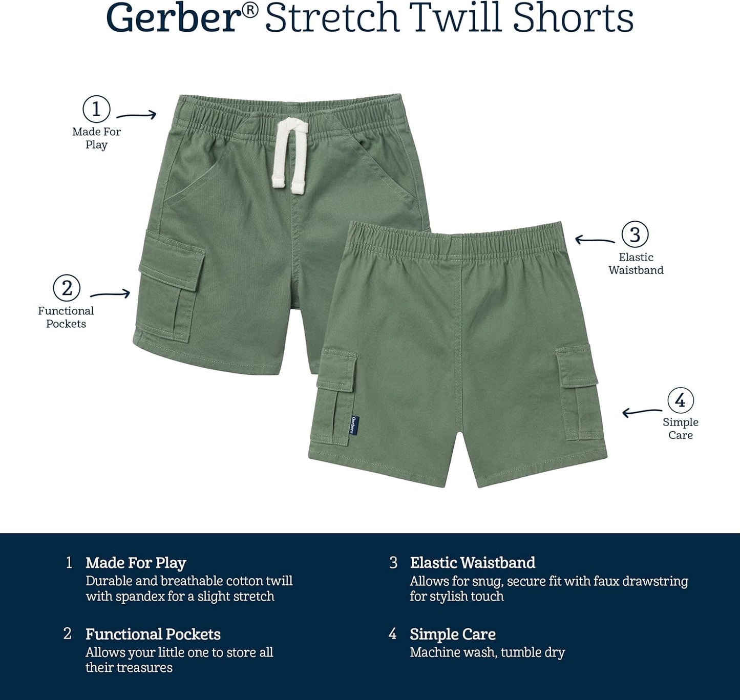 Gerber Baby Boys' Toddler Boys Cargo Shorts