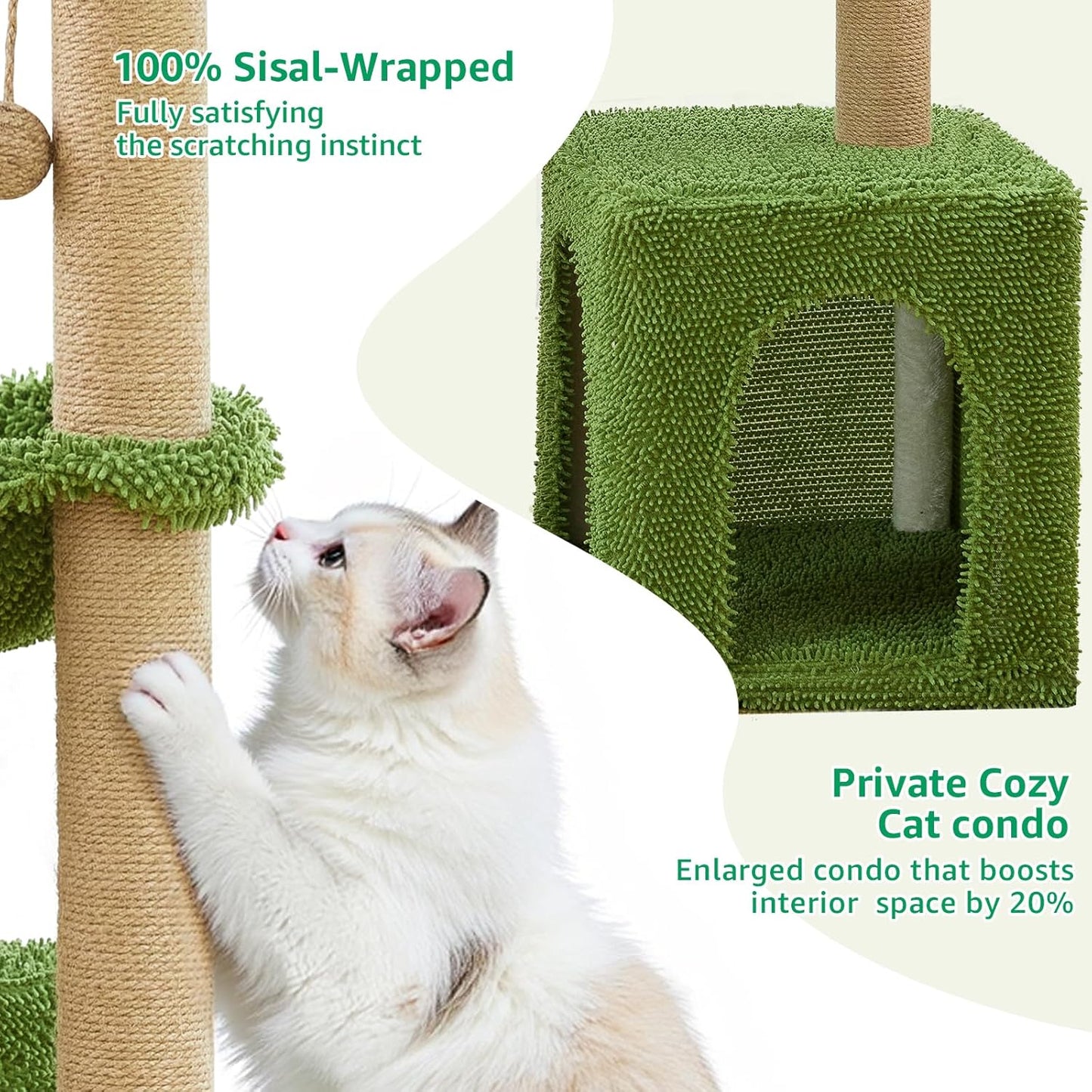 Large Cat Tree for Indoor Cats, Multi-Functional Comfy Cat Bed - 48inch Tall Cat Tower with Scratching Post, Cozy Hammock for Kittens and Adults Cat, Cute Cando with Toy