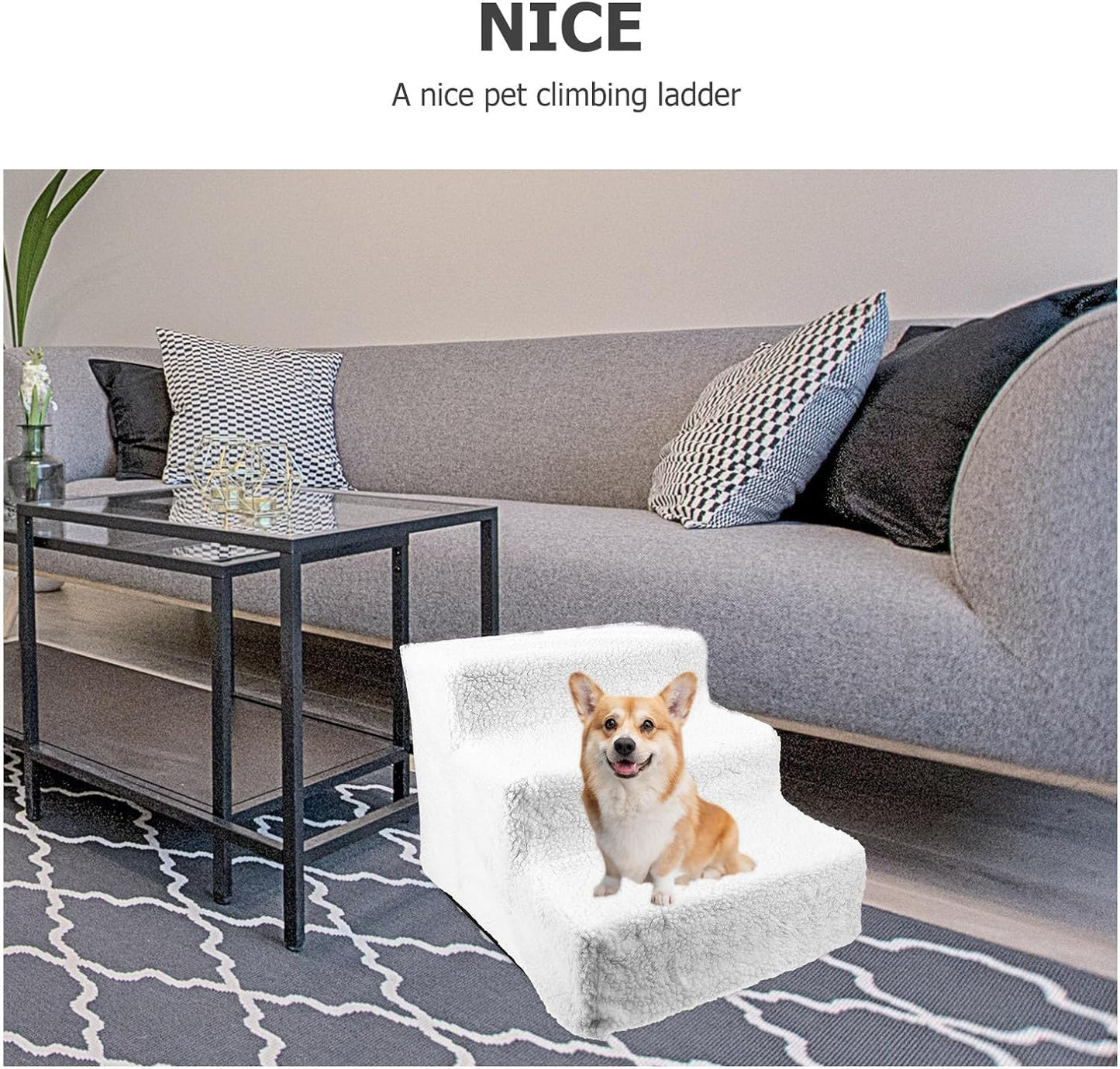 FAVOMOTO Pet Ladder for Dogs and Cats, Non-Slip Puppy Stair with White Modular Steps, Indoor Small Animal Climbing Ramp for Sofa and Bed Use