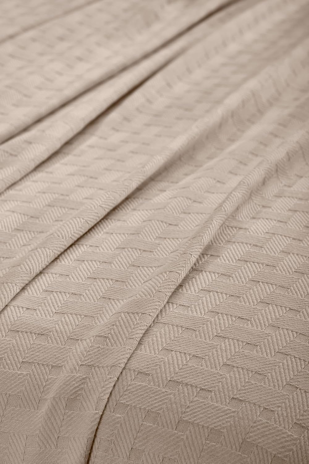 Superior Basketweave Cotton Blanket, Basket Weave Design, Soft, Comfy Cover for Bed, Bedding, Bedroom, Couch Throw, Lounging, Modern Boho Medium Weighted Blankets, Full/Queen, Khaki