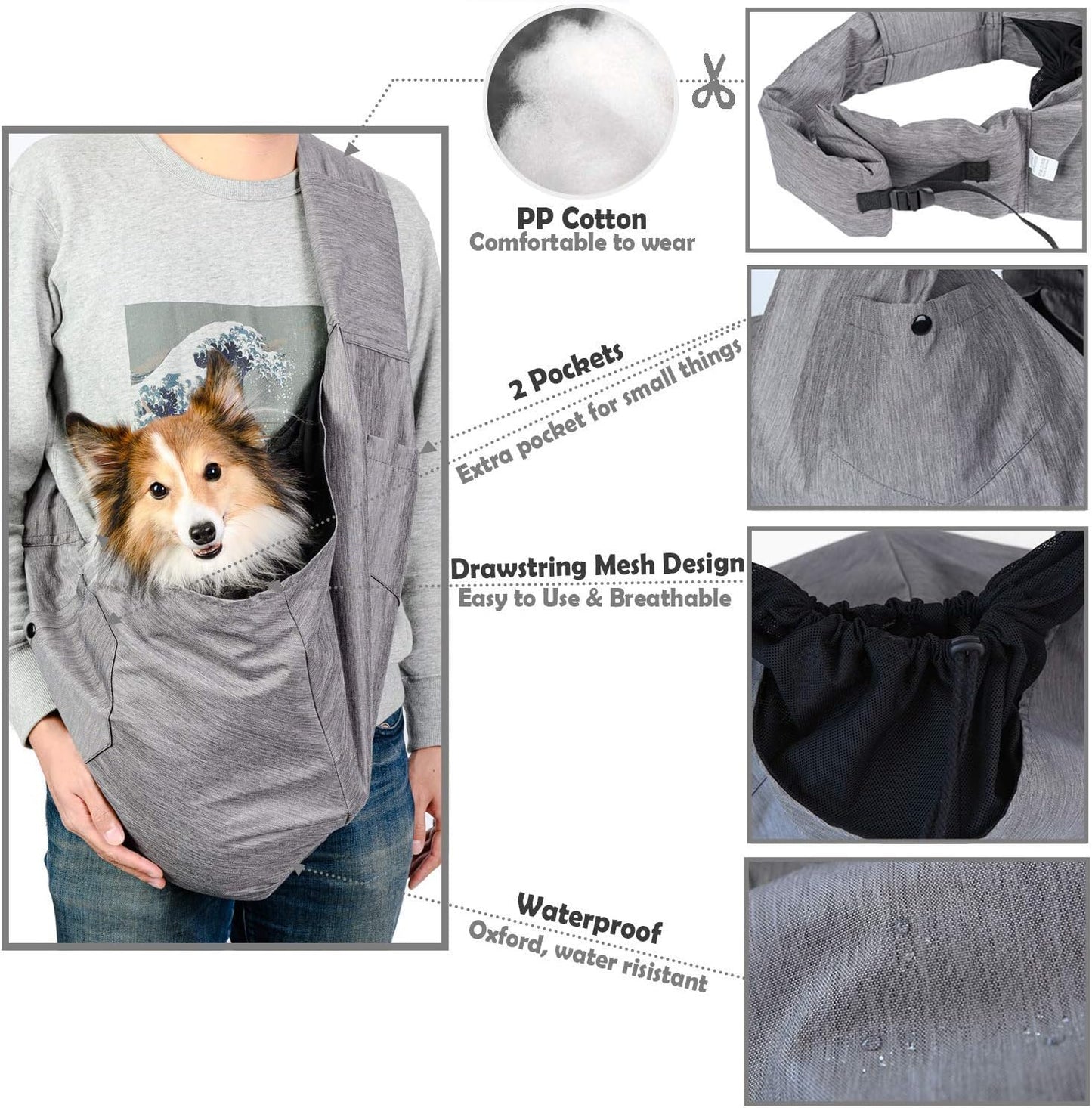 ARELLA Dog Sling Carrier for Small Dog Sling Carrier 5-15 lbs with Comfortable Adjustable Padded Shoulder Breathable Mesh for Travel Hands Free Daily Walk Outdoor Activities PDS08G
