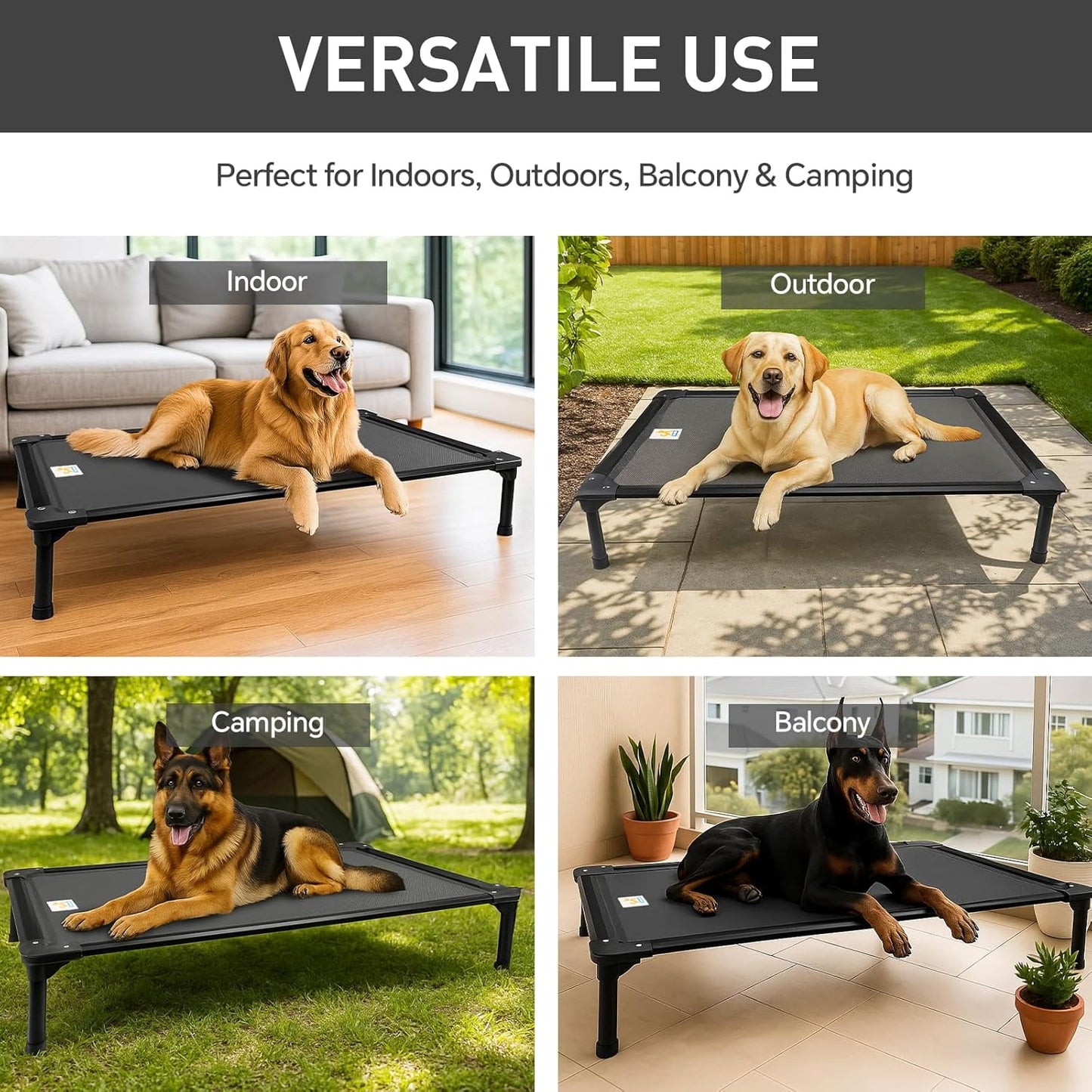 Sytopia 47'' Outdoor Elevated Dog Bed for Extra Large Dogs, Chew-Proof Pet Camping Raised Cot with Breathable Mesh - Durable Frame, Cooling Hammock Bed, Non-Slip Feet, Waterproof, Easy Clean