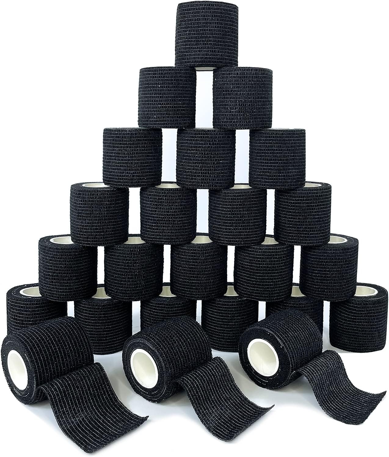 [24Pack 2" x5 Yards] Carbou-Self Adhesive Bandages Sports Wrap, Athletic Elastic Cohesive Bandage for Sports, Injuries, Treatments, and Recovery, First Aid Tape Vet Wrap for Cat, Dog Black