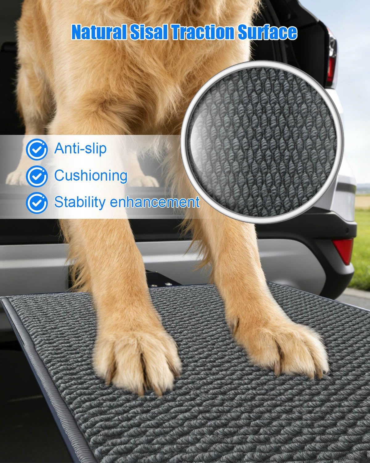 Pet Ramp Steps for Dogs Get in & Out of Car, Dog Ramp for 2-Inch Trailer Hitch, Stainless Steel with Anti-Slip Pad for Medium Large & Senior Pets, Supports 200lbs for SUVs Trucks & Vans