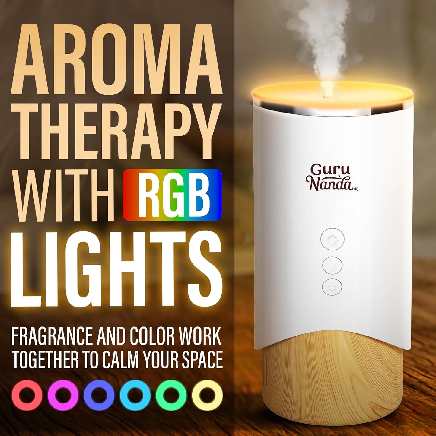 GuruNanda Calm Aura Essential Oil Diffuser, Sleek Modern Aromatherapy Diffuser with Turbo & Mist Modes, Auto Shut-Off Safety, Covers 250 Sq Ft, 100 ml