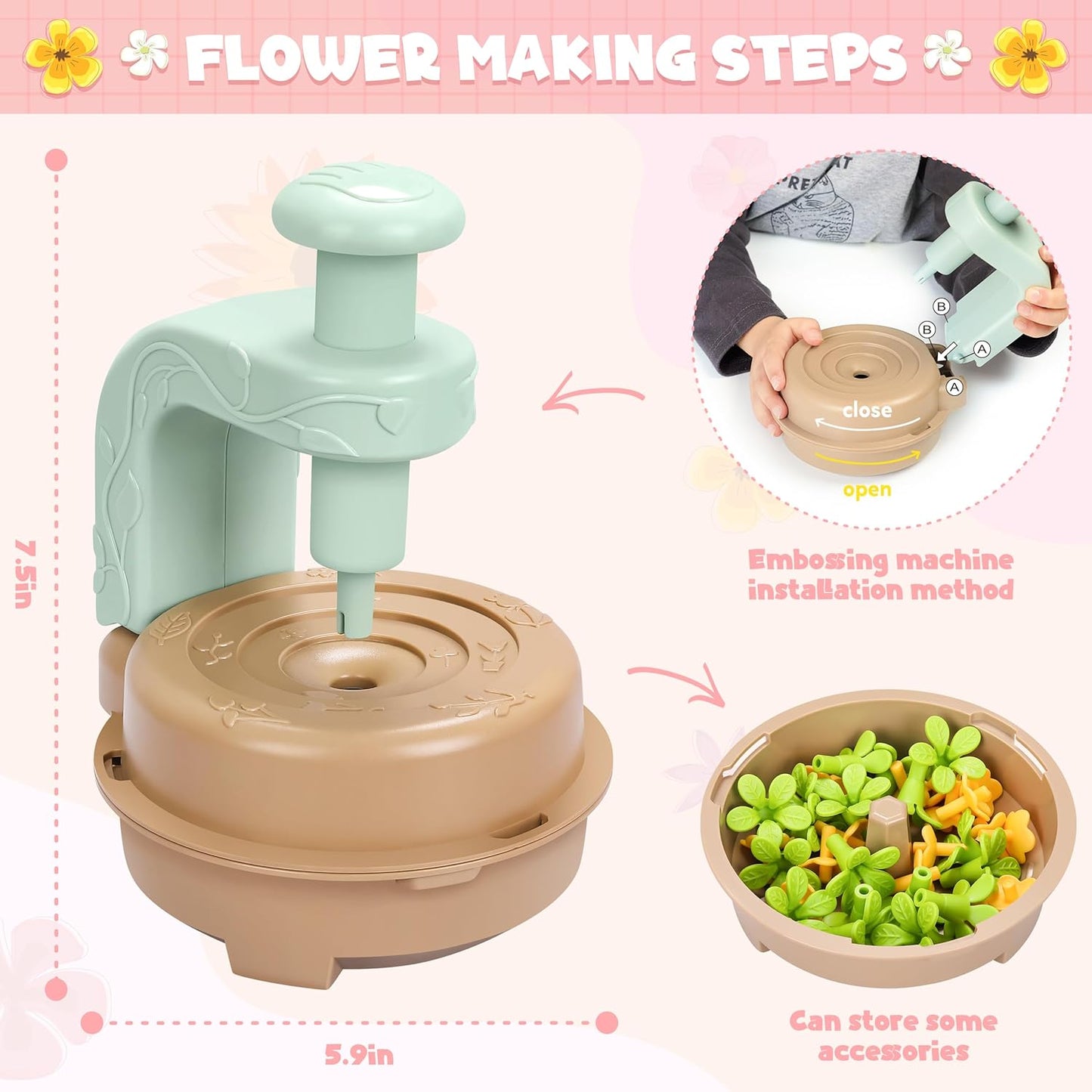 Fabric Flower Bouquets Toys, DIY Craft Kits Toys for Kids - Flowers Market Toy, Build Your Flower Bouquet, Arts & Crafts for 4+ Year Toddler Girl, Educational Activity Preschool B-Day Gifts