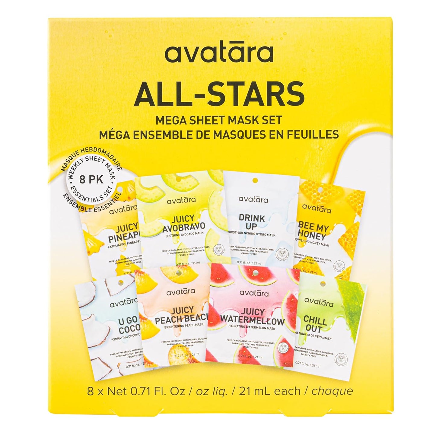 Avatara All-Stars 8-Pack Facial Sheet Mask Variety Pack | Clean K-Beauty Set for Dry, Sensitive, Uneven Skin | Gentle Moisture | Fragrance-Free, Paraben-Free & Cruelty-Free Korean Masks