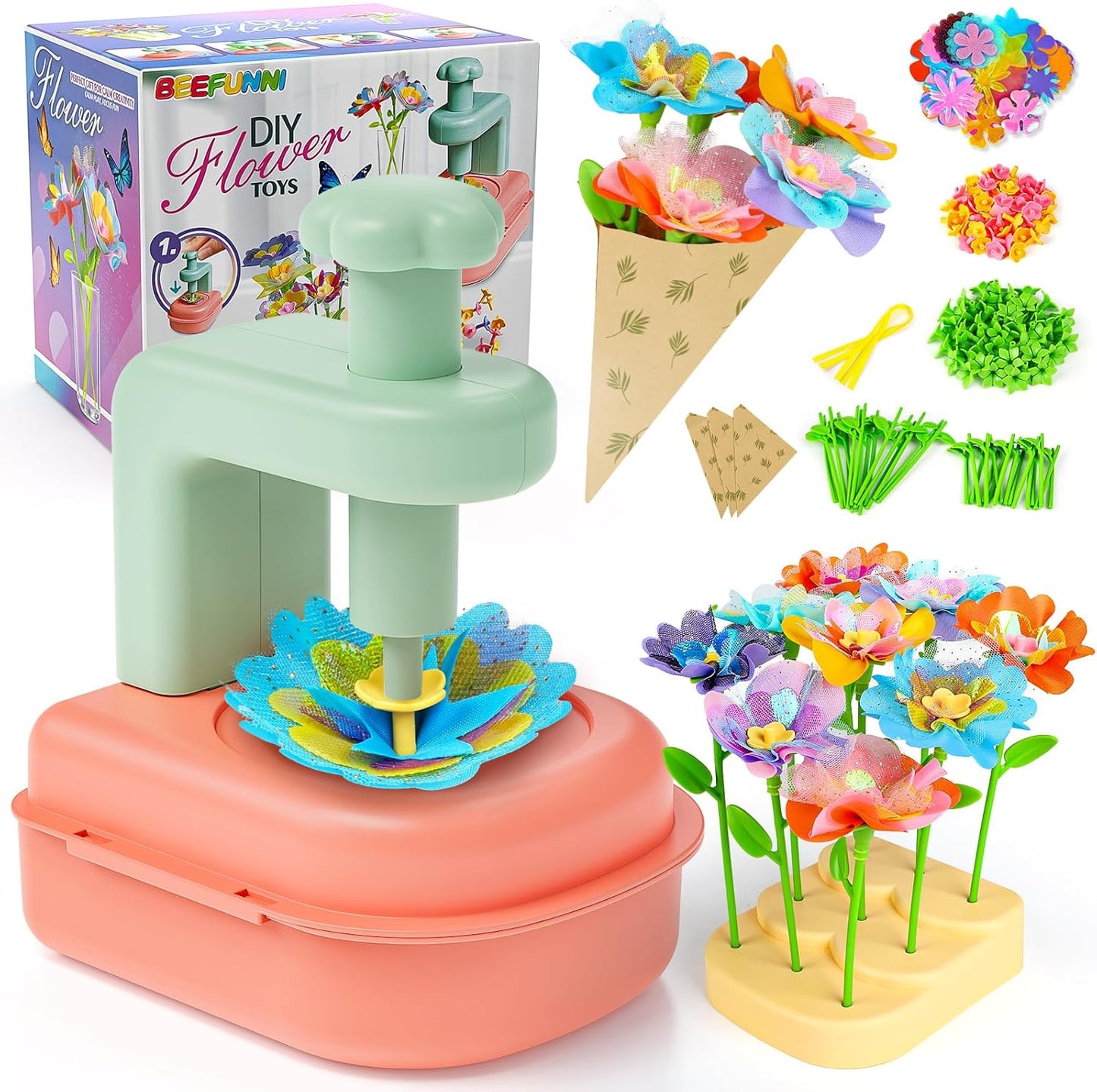beefunni Flower Bouquet Craft Kit, Easter Basket Stuffers Gifts for Kids, DIY Craft Toys for Kids Ages 4-8, Educational Flower Make Toy for Toddler, Birthday Gift for 4 5 6 7 8+ Year Old Girls and Boy