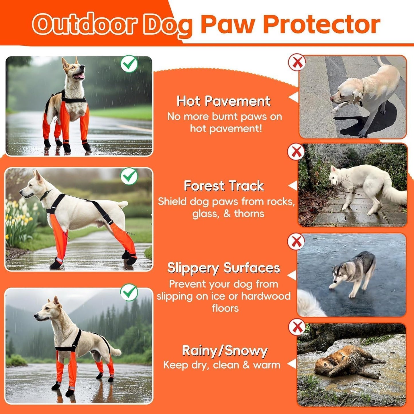Dog Suspender Boots, Large Dog Rain Boots, Waterproof Doggy Winter Boot Snow Pants, Paw Protectors Legging Shoes with Suspenders, Anti-Slip Rain Boot (Small, Oranged)