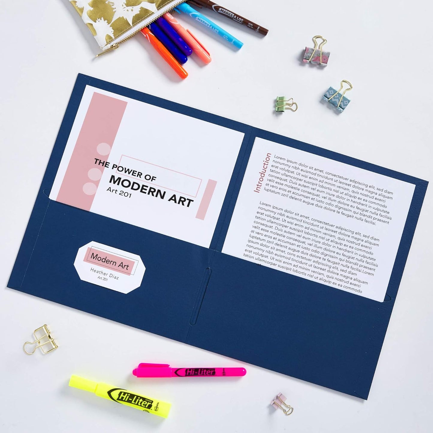 Avery Two Pocket Folders, Holds up to 40 Sheets, Business Card Slot, Ideal for Portfolios, Presentations and School, Dark Blue, Box of 25 (47985)