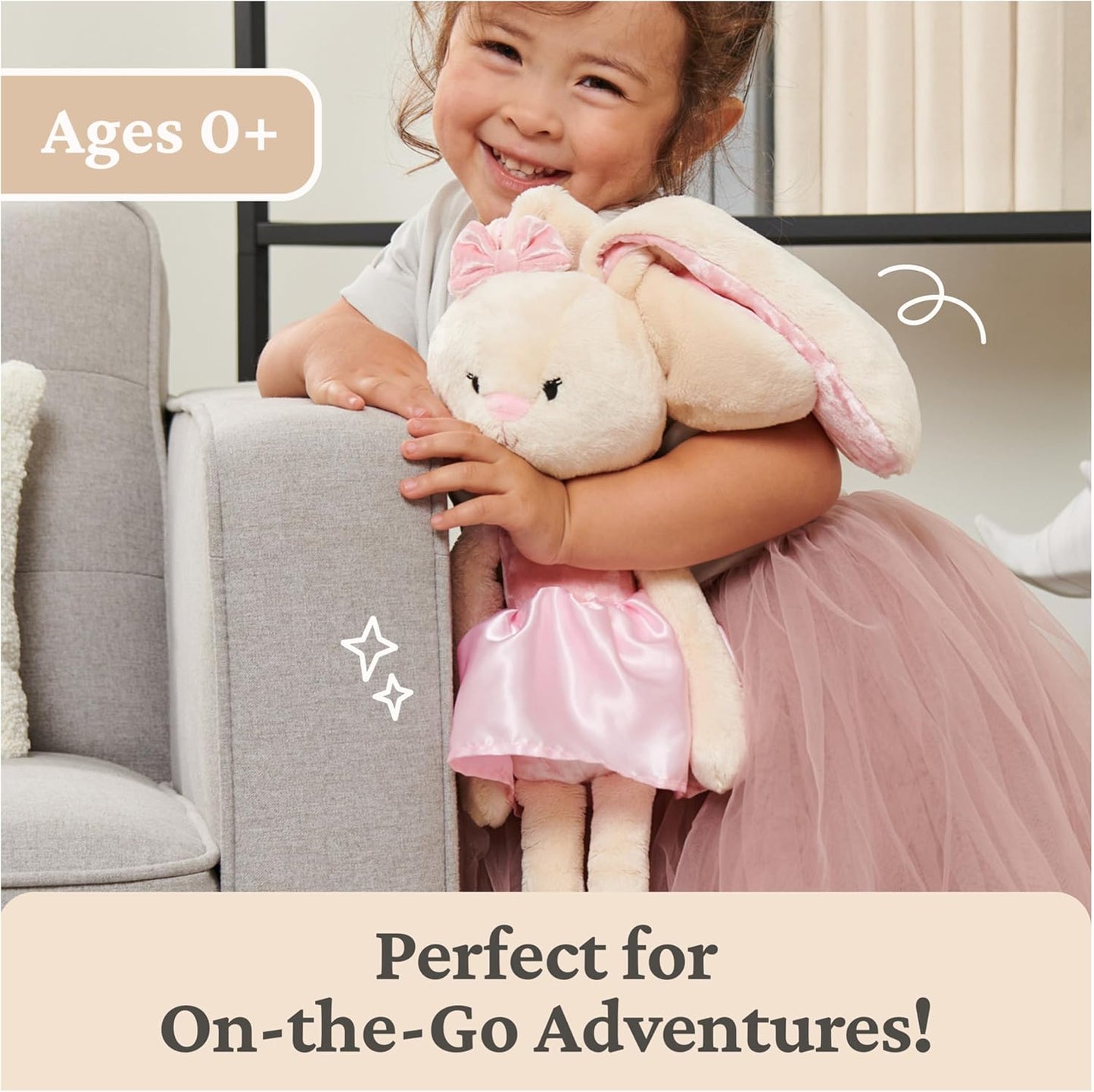 GUND Take-Along Friends Plush, Curtsy Ballerina Bunny, Bunny Stuffed Animal for Ages 1 and Up, Pink, 15"
