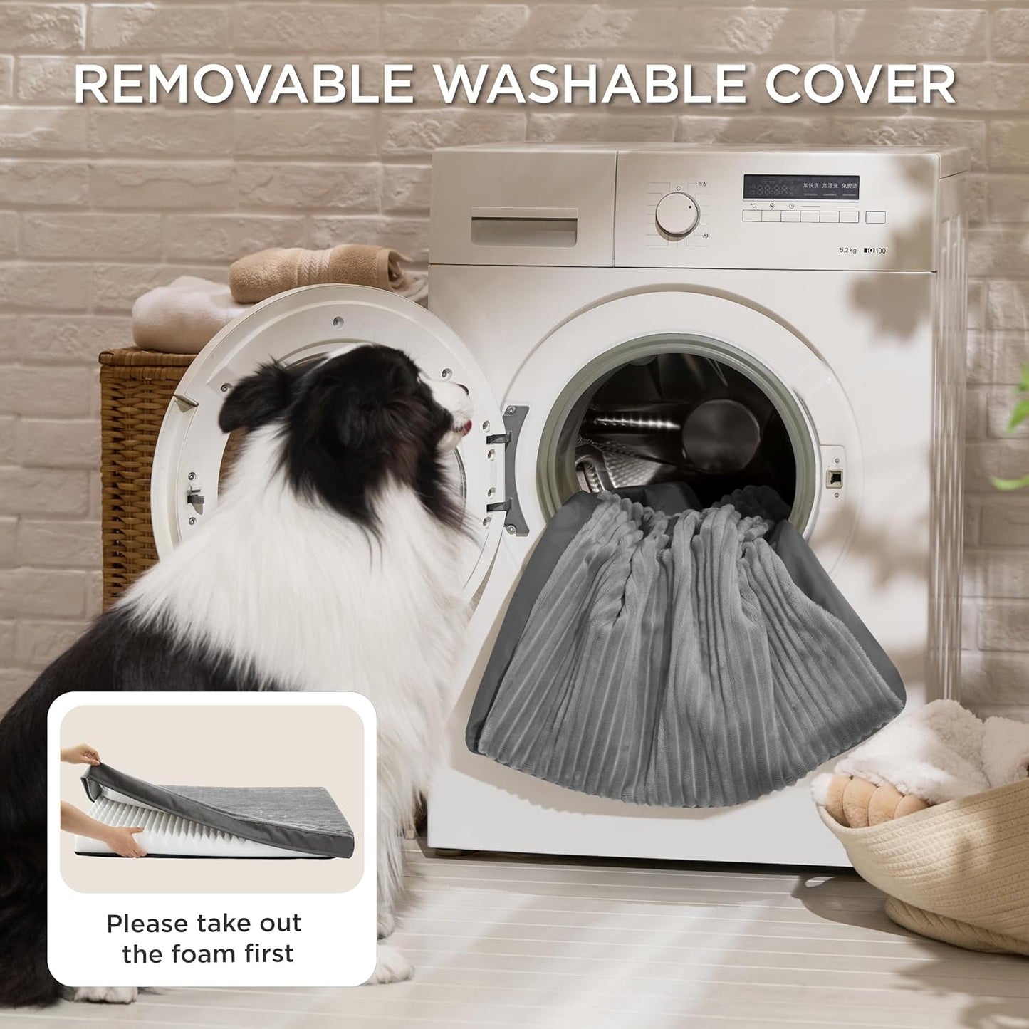 Bedsure ComfyFleece Dog Beds Large Sized Dog- Orthopedic Pet Beds for Crate with Removable Machine Cover, NOT Waterproof Egg Crate Foam Puppy Mat for Pets Up to 50 lbs, 35x22x2.8, NOT Chewproof