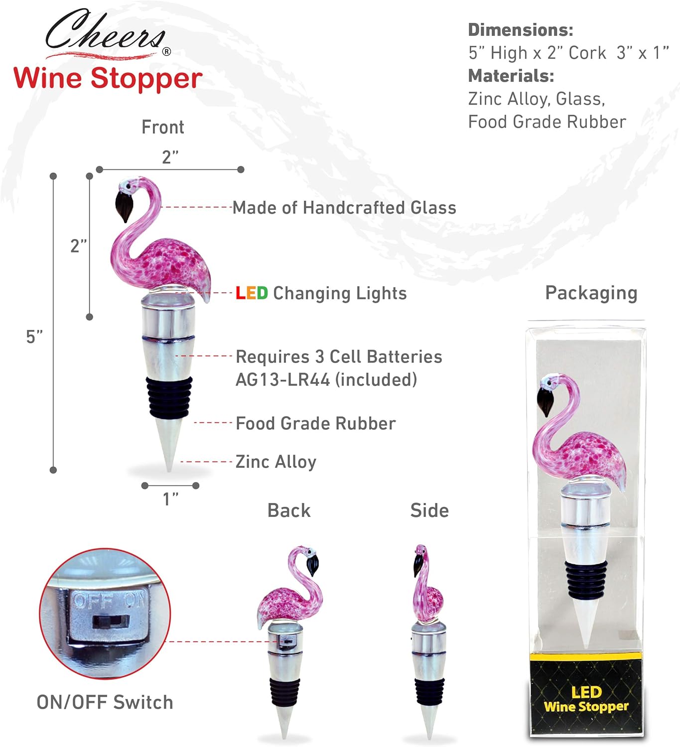 Cheers Elegant Flamingo Glass Wine Stopper - Tropical Bar Accessories, Perfect Decor and Gift for Him or Her