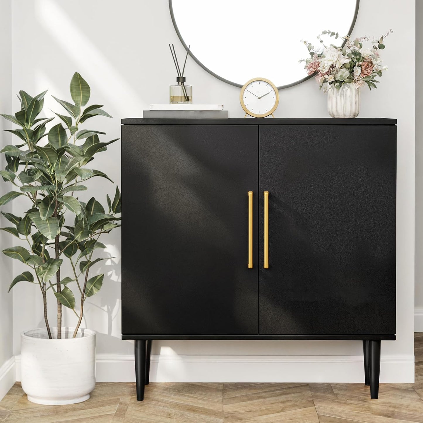 Modern Storage Cabinet, Free Standing Buffet Cabinet, Black Sideboard and Buffet Storage, Wood Accent Furniture for Living Room, Hallway, Entryway, Dining Room, Bedroom (1, Black) | Modern, Sideboard, Buffet Storage, with Doors, Accent Cabinet, 1