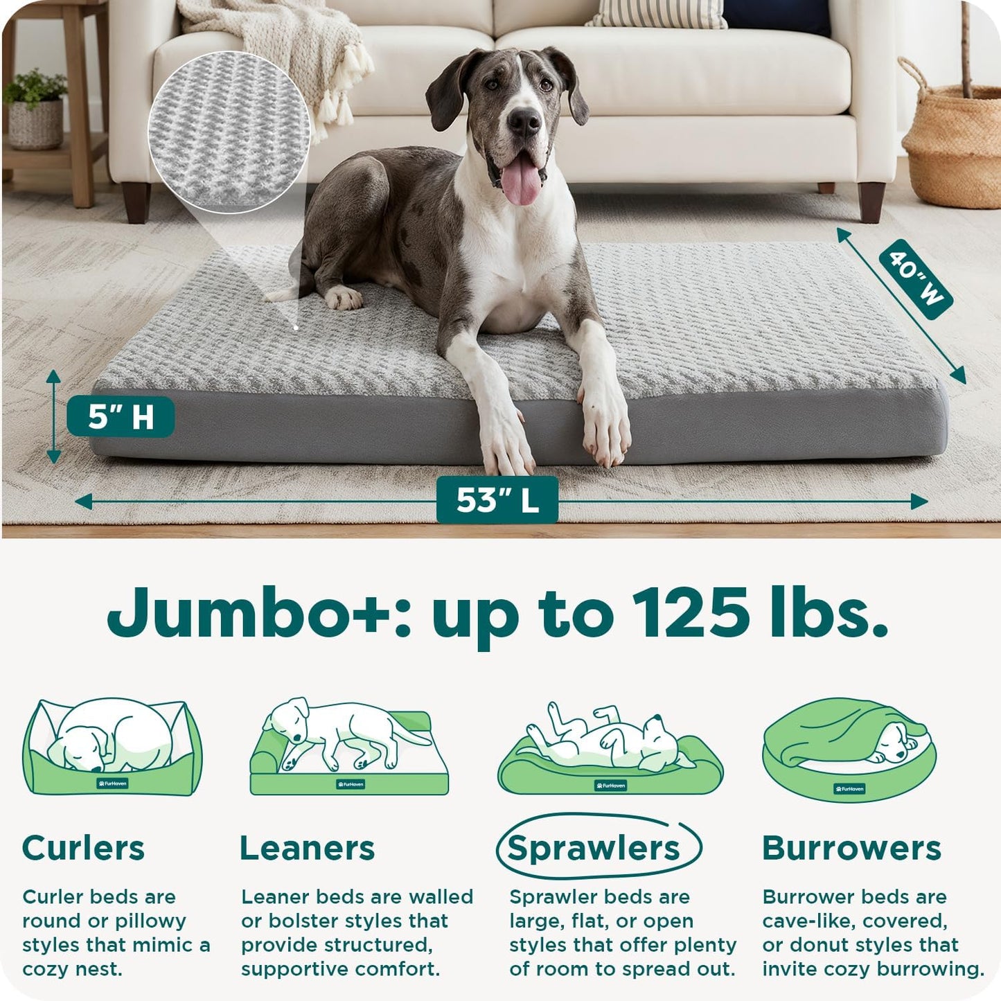 FurHaven Orthopedic Dog Bed for Large Dogs, Mattress Style Bed, Egg Crate with a solid Orthopedic Foam Base for Joint Support, Washable Cover, Jumbo Plus XXL, Plush Faux Fur & Suede, Gray