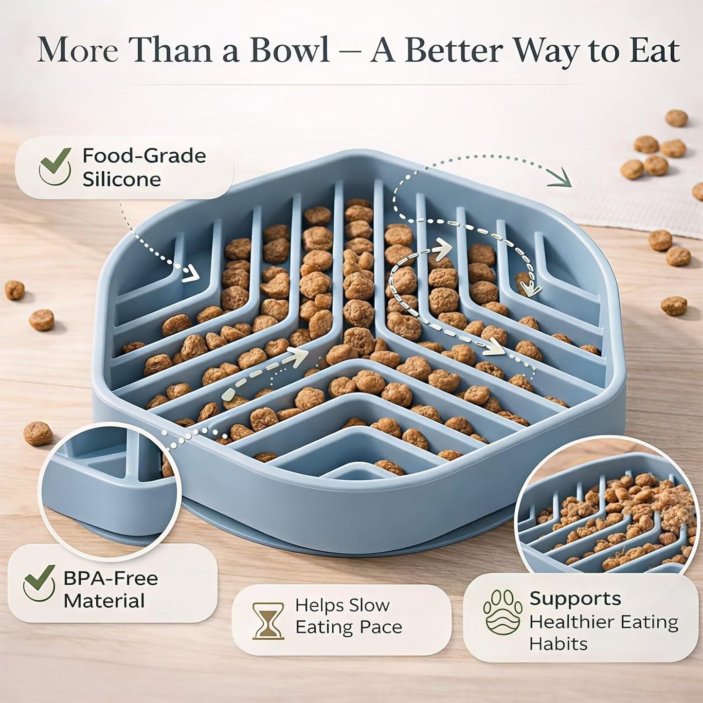 Silicone Slow Feeder Bowl for Dogs & Cats, Puzzle Lick Mat Design, Anti-Slip Suction Base, Helps Slow Eating & Enrichment, Easy to Clean, BPA-Free